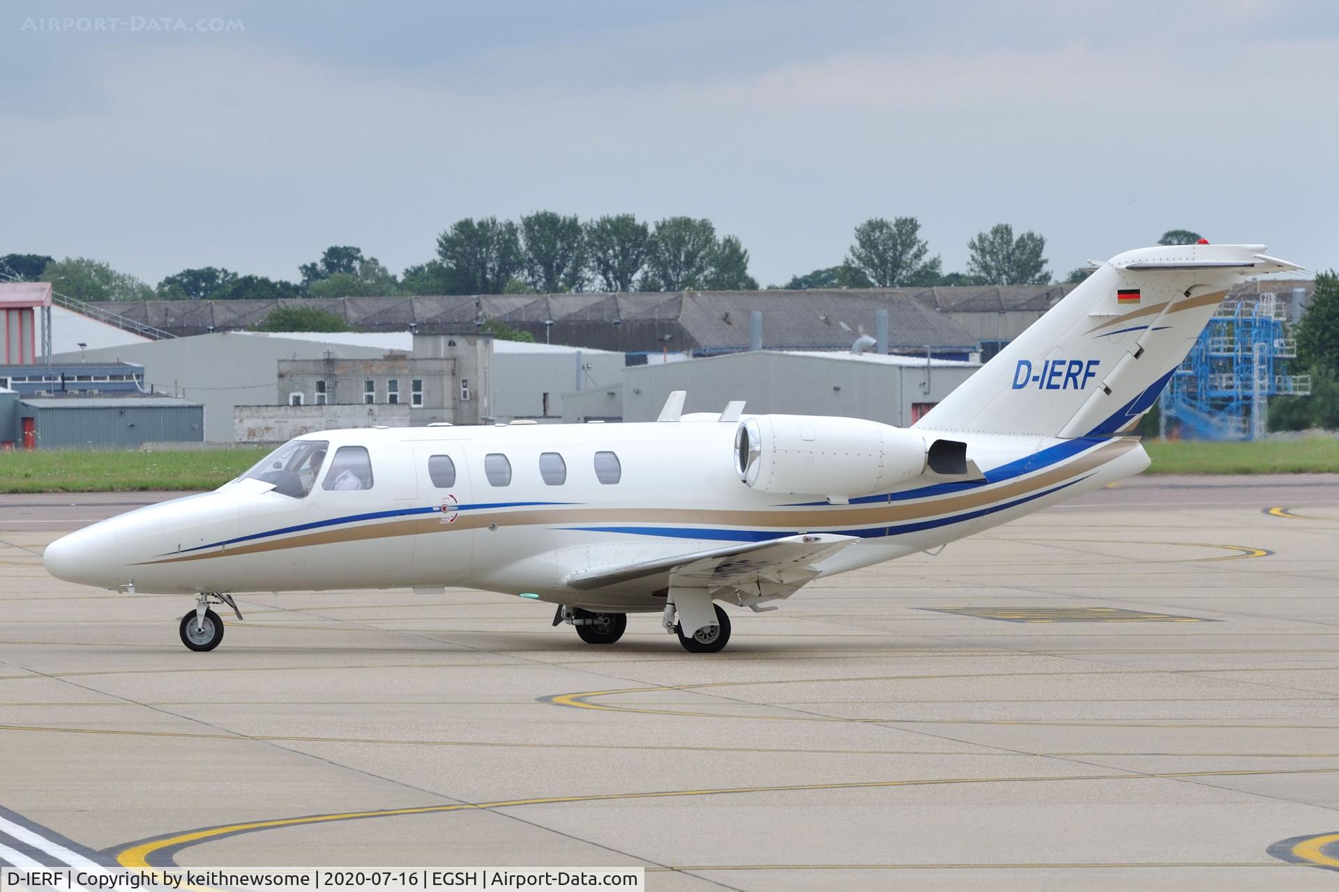 D-IERF, 1999 Cessna 525 Citation Jet C/N 525-0310, Leaving Norwich for Amsterdam.