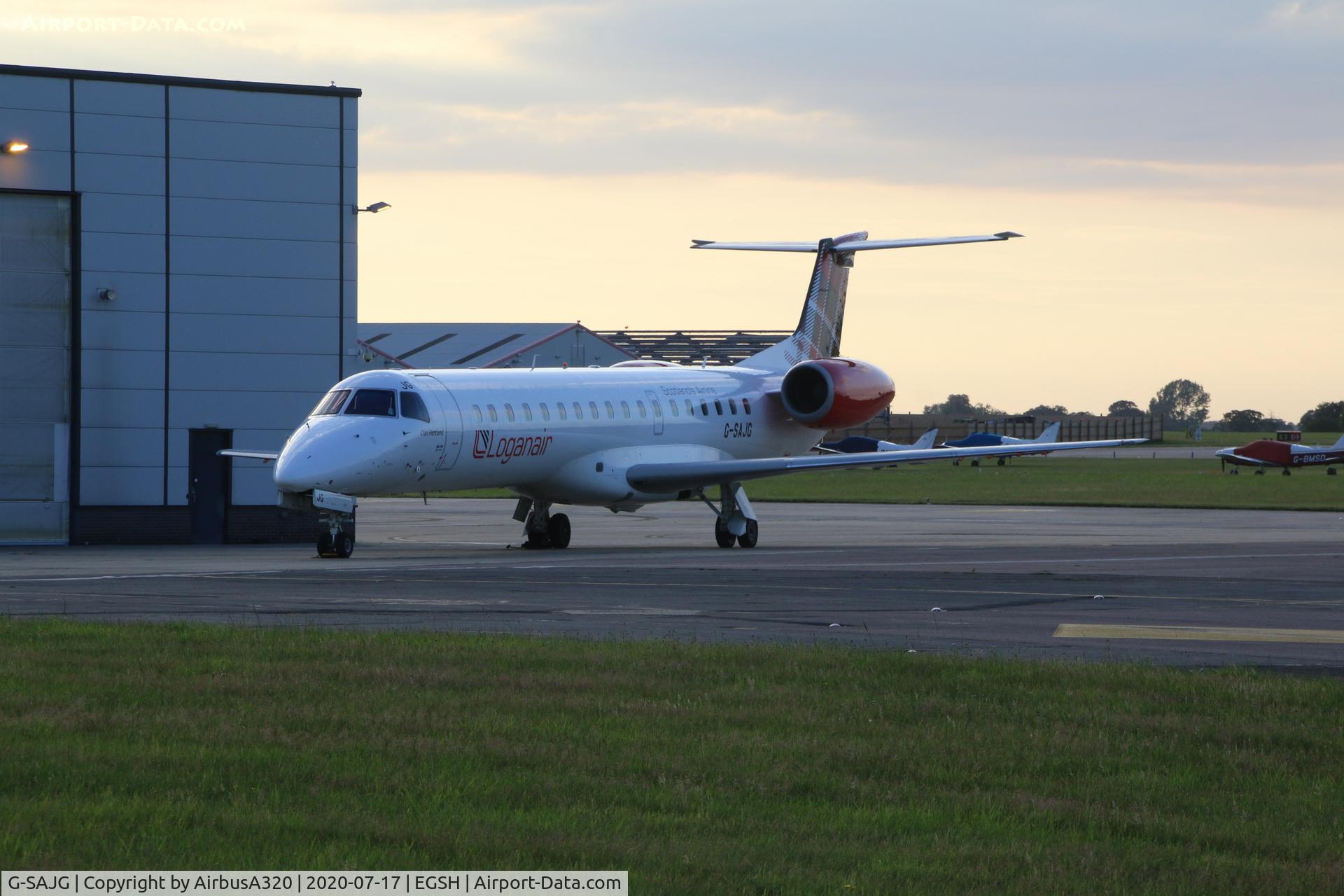 G-SAJG, 1999 Embraer EMB-145EP (ERJ-145EP) C/N 145126, Parked on the Saxon ramp at Norwich