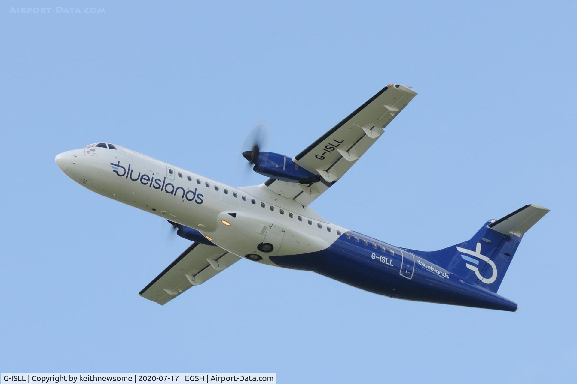 G-ISLL, 2002 ATR 72-212A C/N 696, Leaving Norwich for Jersey following paintwork.