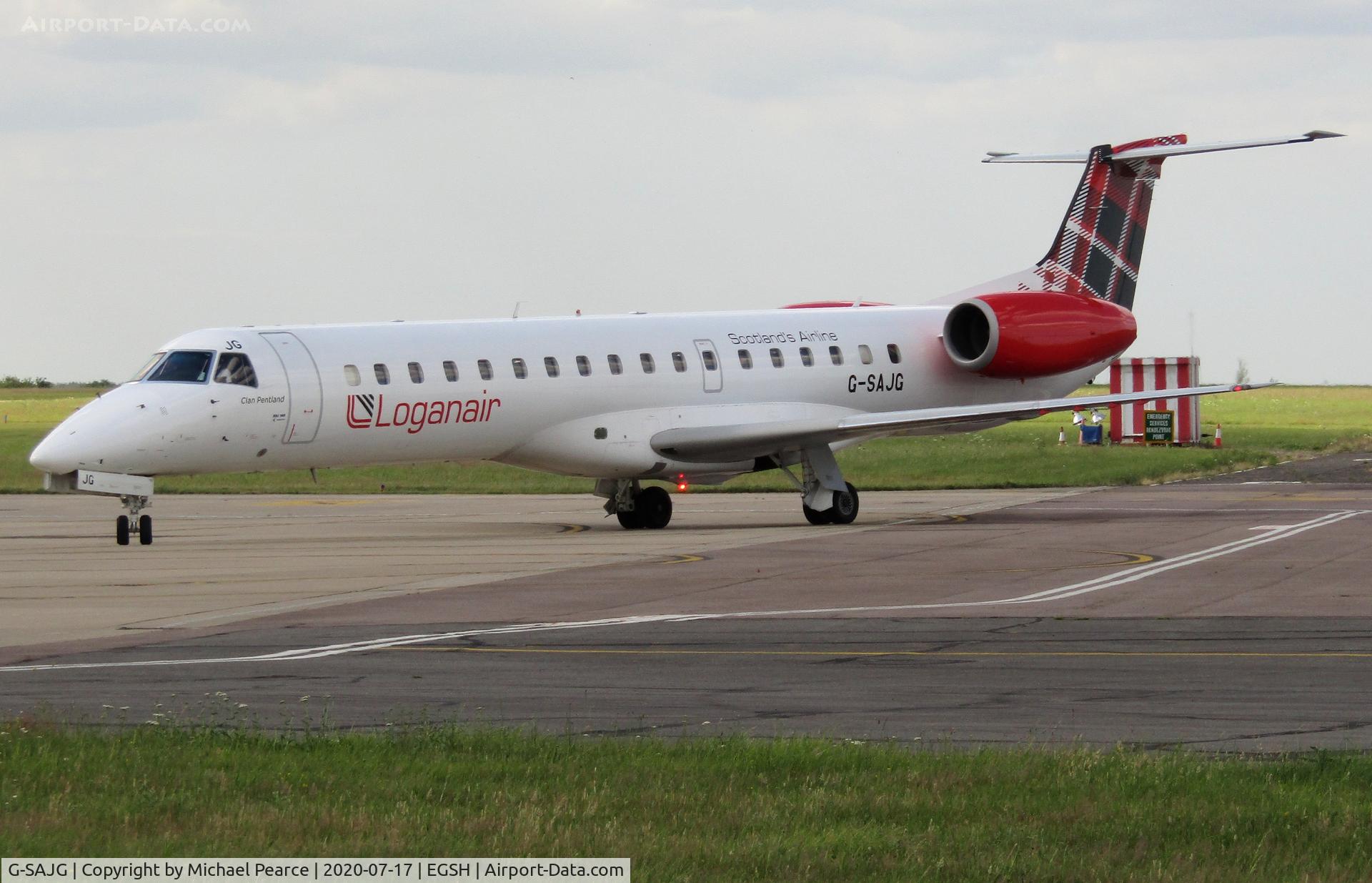 G-SAJG, 1999 Embraer EMB-145EP (ERJ-145EP) C/N 145126, Arriving at SaxonAir from Manchester (MAN), with Burnley FC on board.