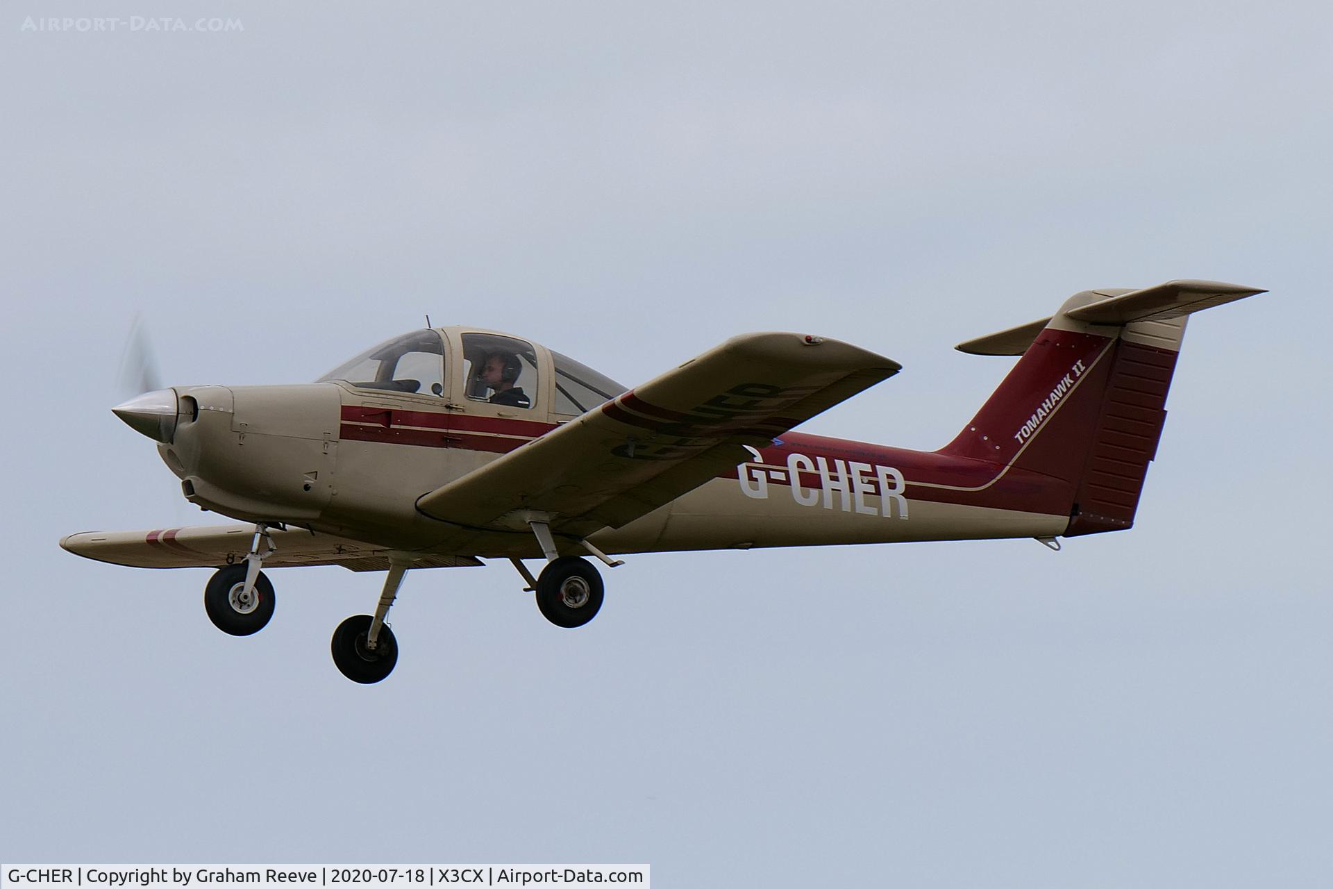 G-CHER, 1982 Piper PA-38-112 Tomahawk Tomahawk C/N 38-82A0004, Departing from Northrepps.