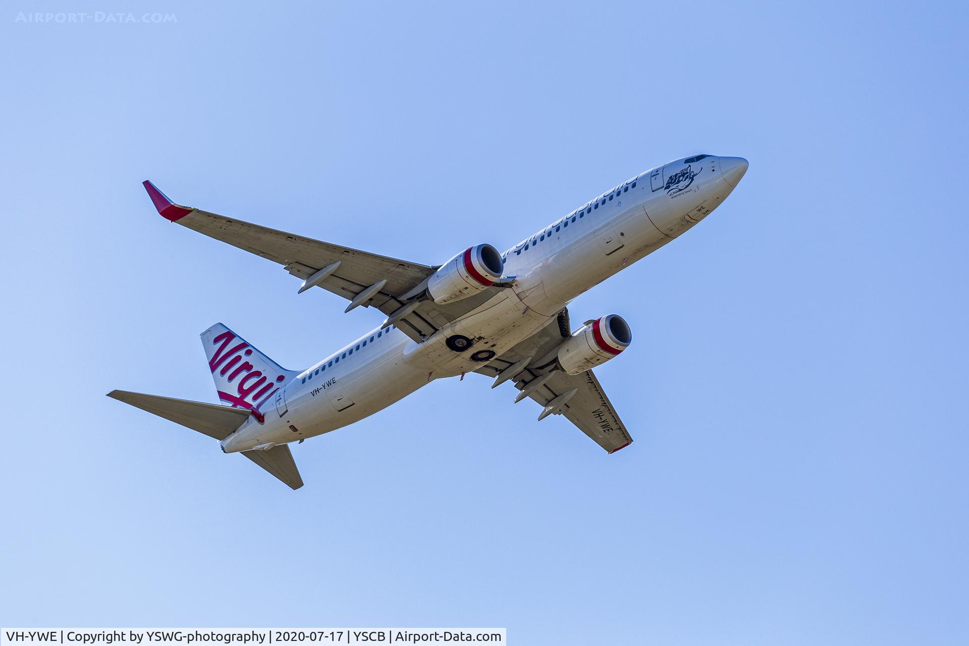 VH-YWE, 2018 Boeing 737-800 C/N 41015, Virgin Australia (VH-YWE) Boeing 737-8FE(WL) departing Canberra Airport.