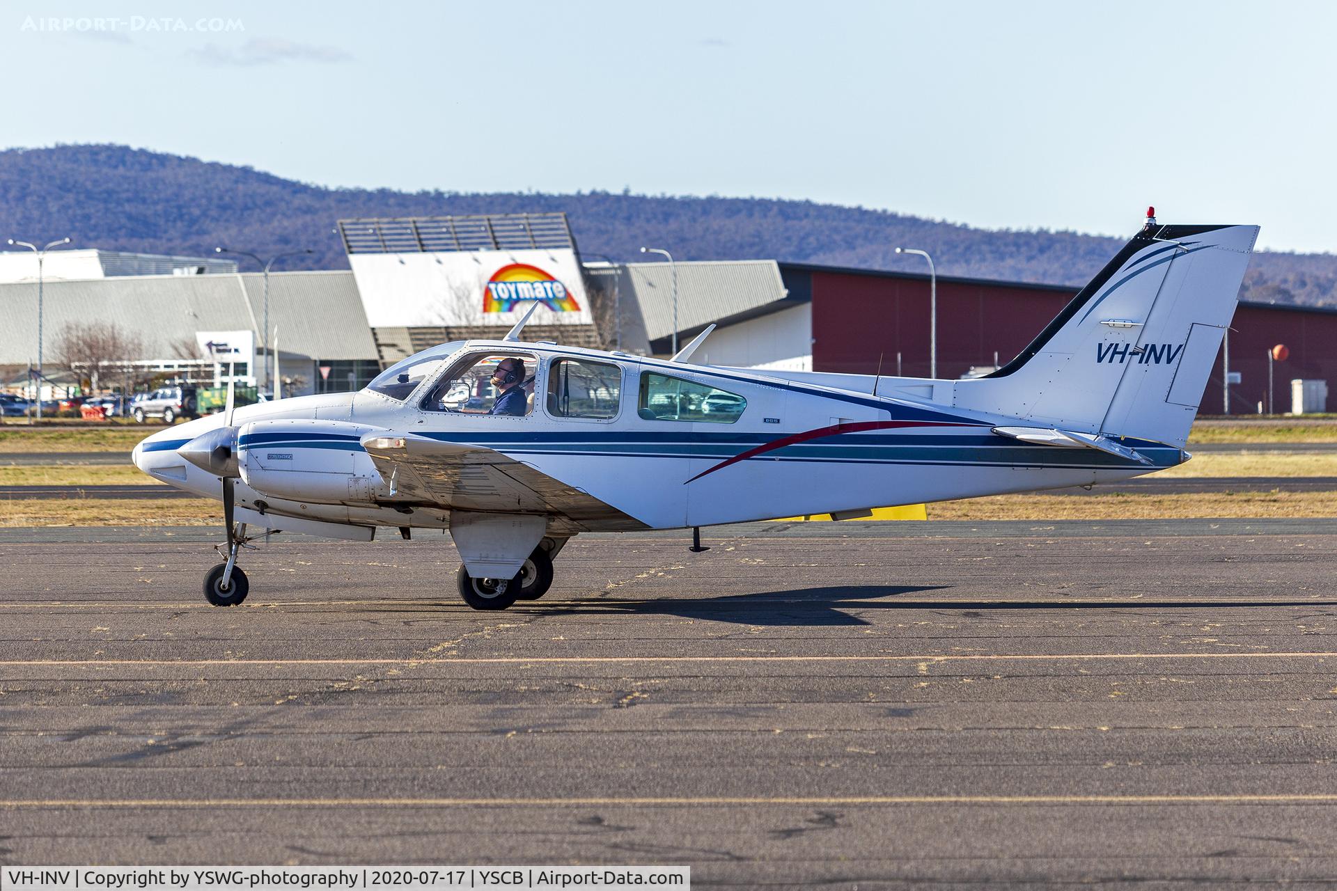 VH-INV, 1974 Beech 95-B55 Baron C/N TC-1792, Beech 95-B55 Baron (VH-INV) at Canberra Airport.