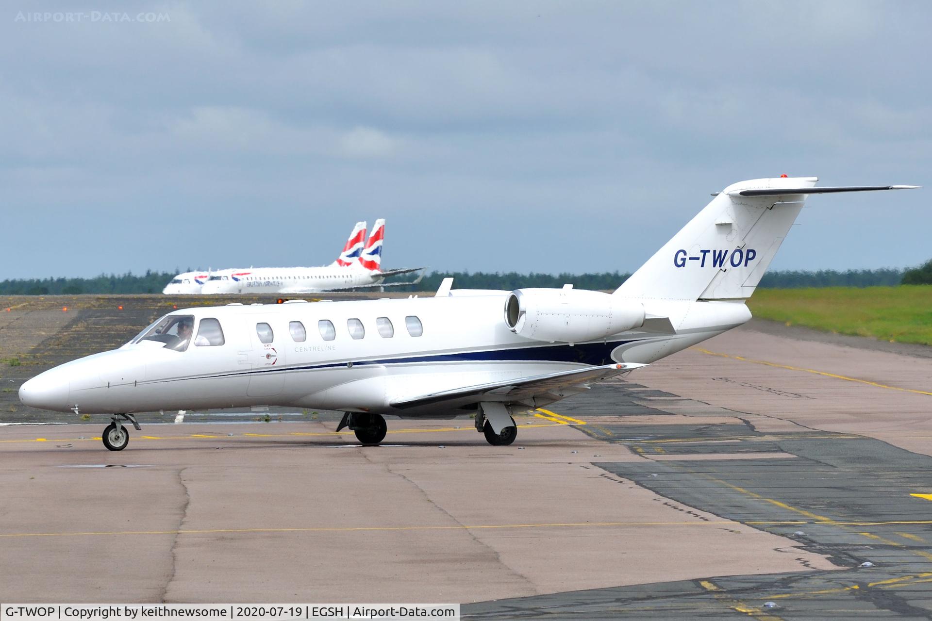 G-TWOP, 2008 Cessna 525A CitationJet CJ2+ C/N 525A-0397, Arriving at Norwich from Inverness.