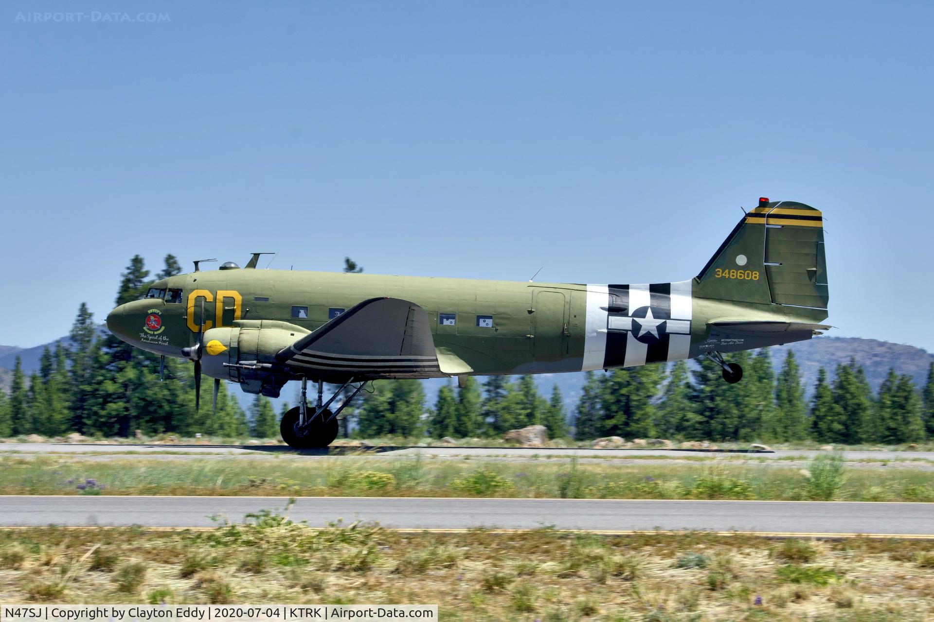 N47SJ, 1943 Douglas DC3C-R (C-47B-5-DK) C/N 14423, Part of the D-day Truckee Tahoe flyover July 4th 220. Truckee Airport California 2020.