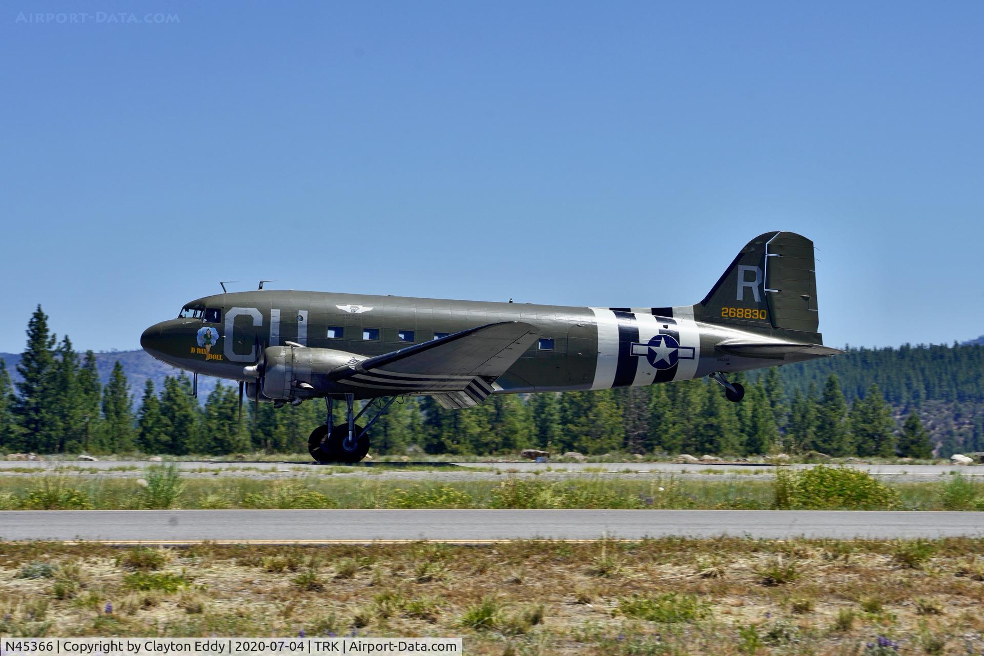 N45366, 1943 Douglas C-53D-DO Skytrooper (DC-3A) C/N 11757, Part of the D-day Truckee Tahoe flyover. July 4th 2020. Truckee Airport California 2020.
