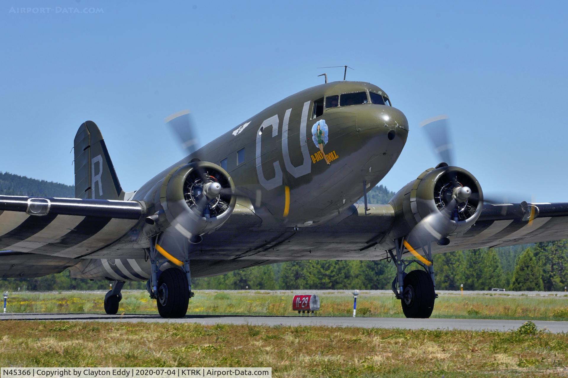 N45366, 1943 Douglas C-53D-DO Skytrooper (DC-3A) C/N 11757, Part of the D-day Squadron Truckee Tahoe flyover. July 4th 2020.
