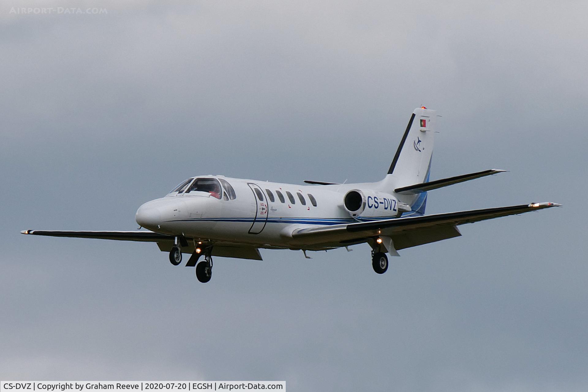CS-DVZ, 1982 Cessna 550 Citation II C/N 550-0443, Landing at Norwich.