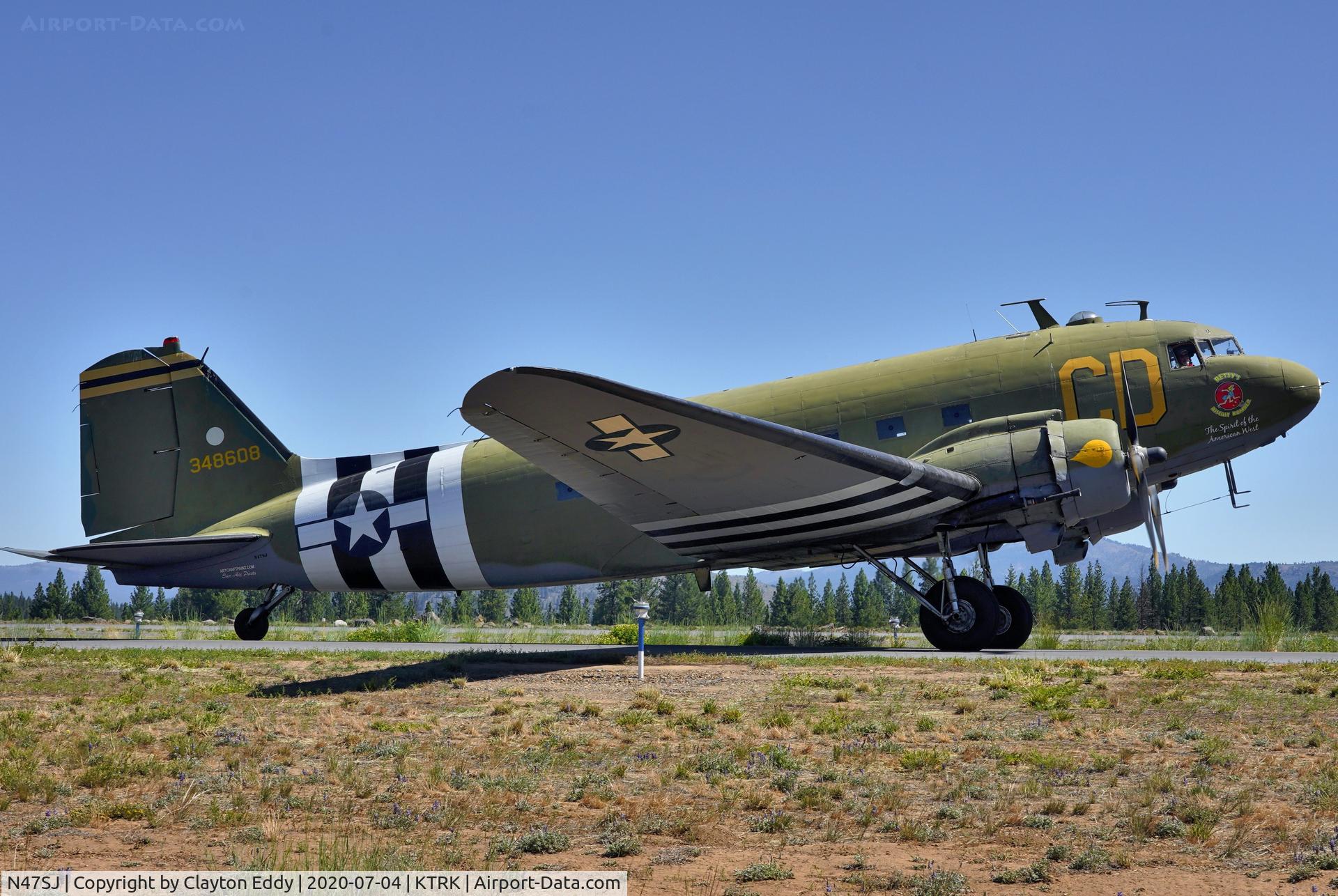 N47SJ, 1943 Douglas DC3C-R (C-47B-5-DK) C/N 14423, Part of D-day Truckee Tahoe flyover July 4th 2020.