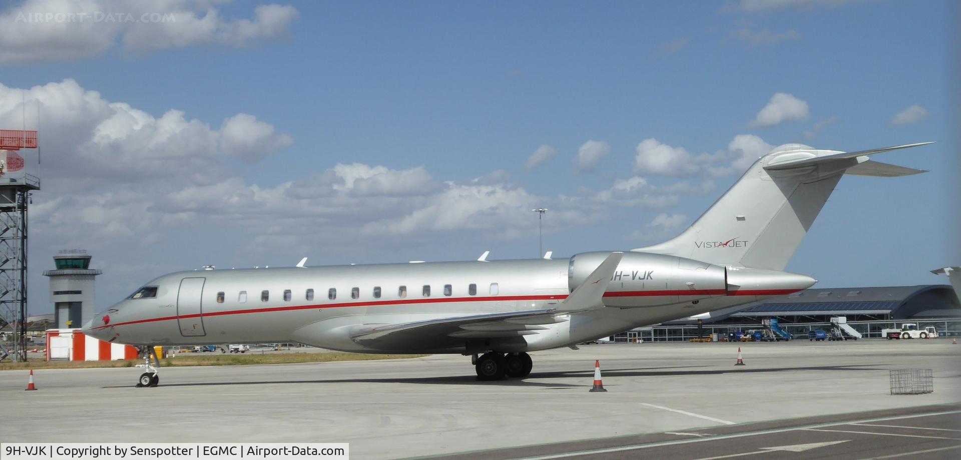 9H-VJK, 2014 Bombardier BD-700-1A10 Global 6000 C/N 9619, Bombardier BD-700-1A10 Global 6000 9H-VJK parked at Southend Airport