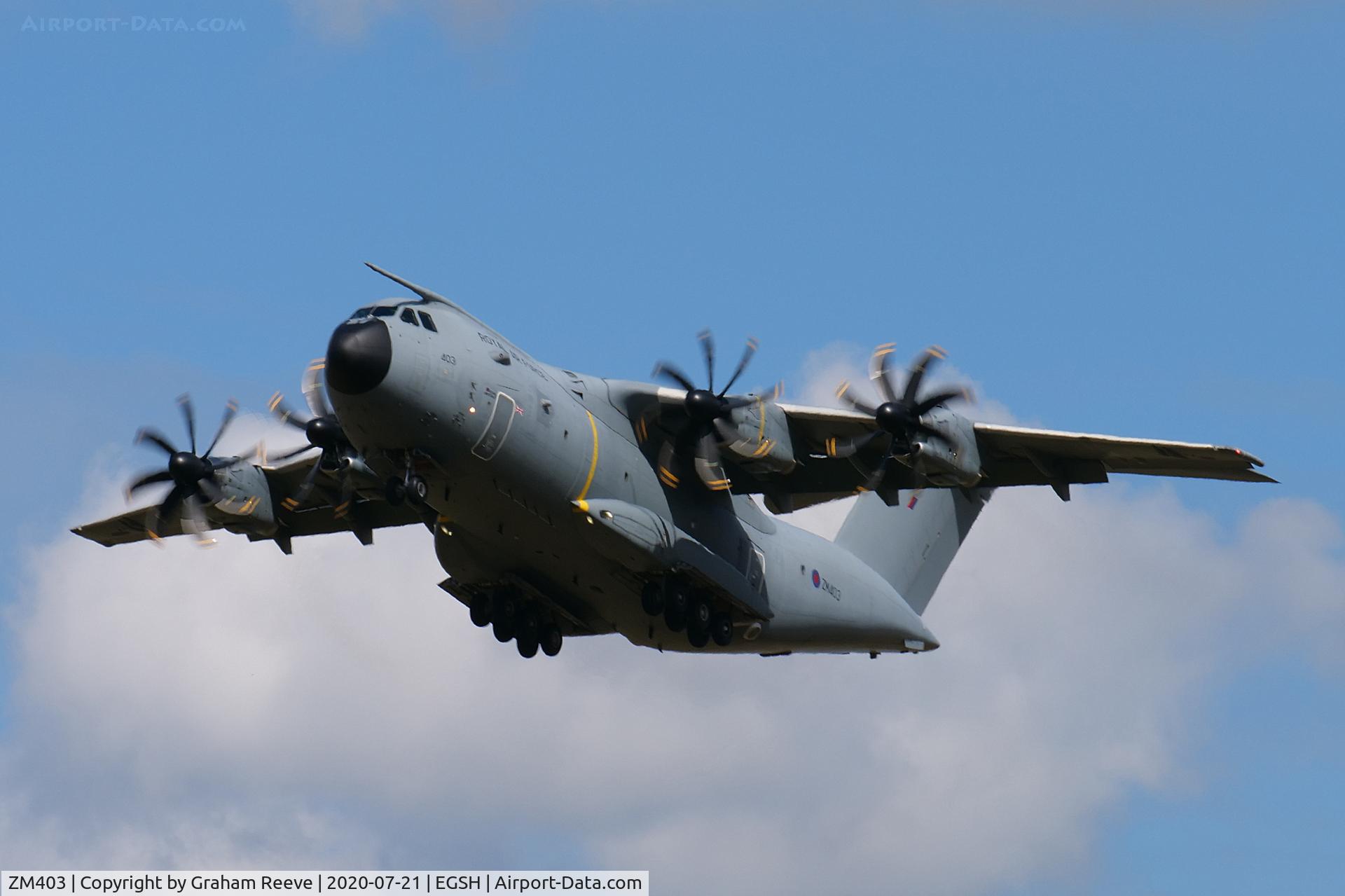 ZM403, 2015 Airbus A400M-180 Atlas C.1 C/N 020, On approach to Norwich.