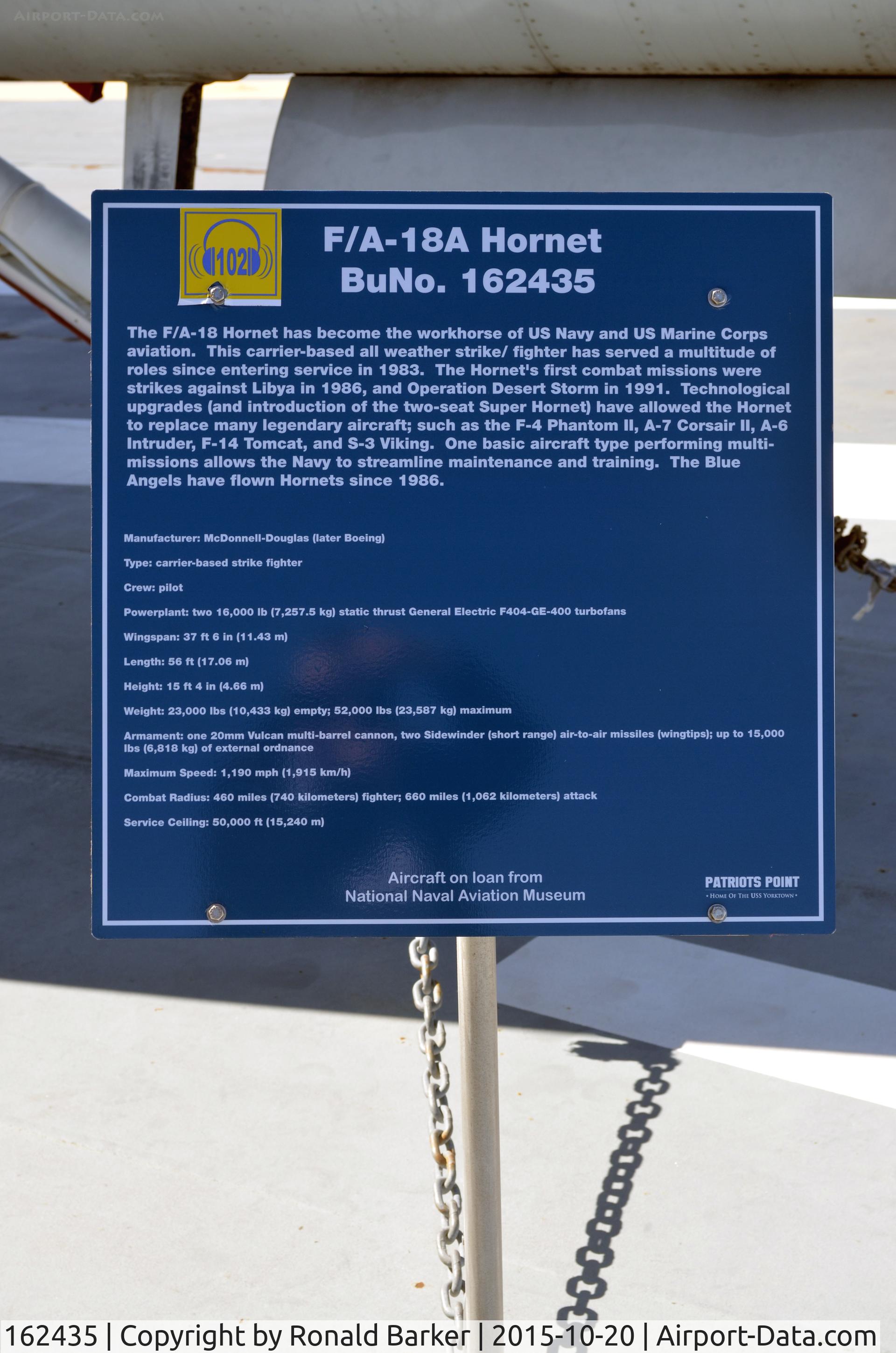 162435, McDonnell Douglas F/A-18A Hornet C/N 0278/A224, F/A-18A  USS Yorktown  Patriots Point