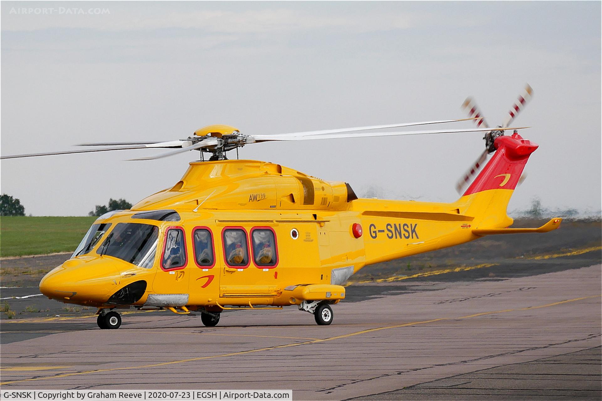G-SNSK, 2013 AgustaWestland AW-139 C/N 41354, Just landed at Norwich.