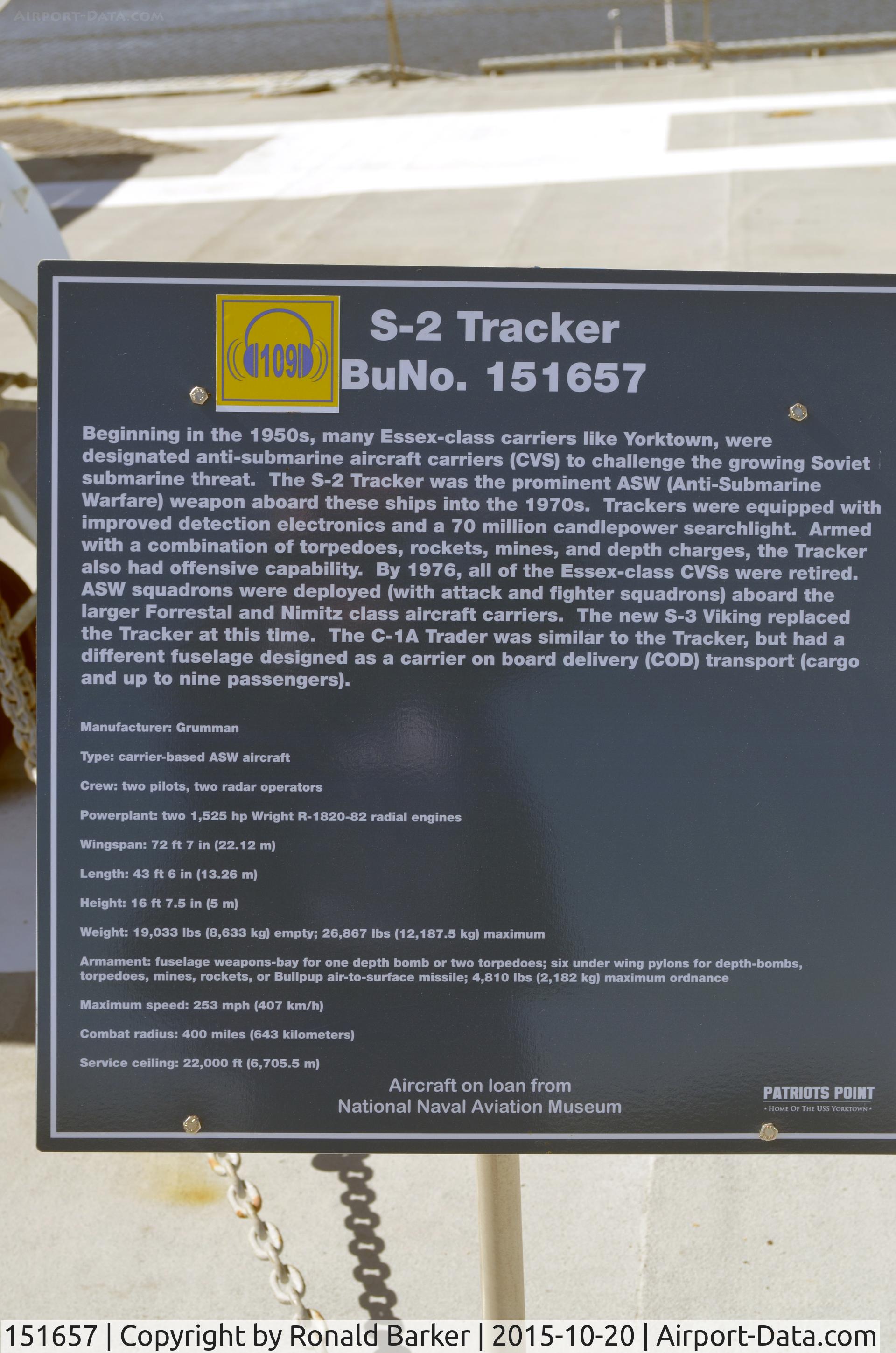 151657, Grumman S-2E Tracker C/N 190C, S-2E  USS Yorktown Patriots Point