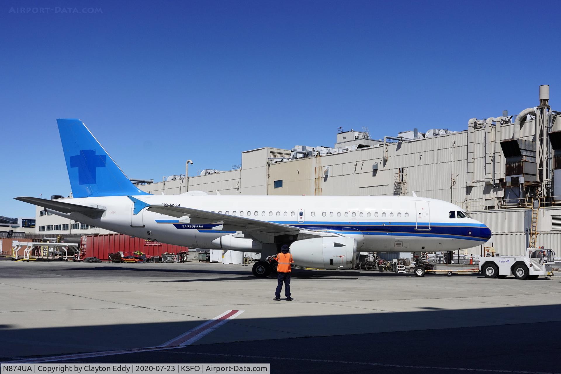 N874UA, 2003 Airbus A319-132 C/N 2008, Ex-China Southern Airlines. SFO 2020.