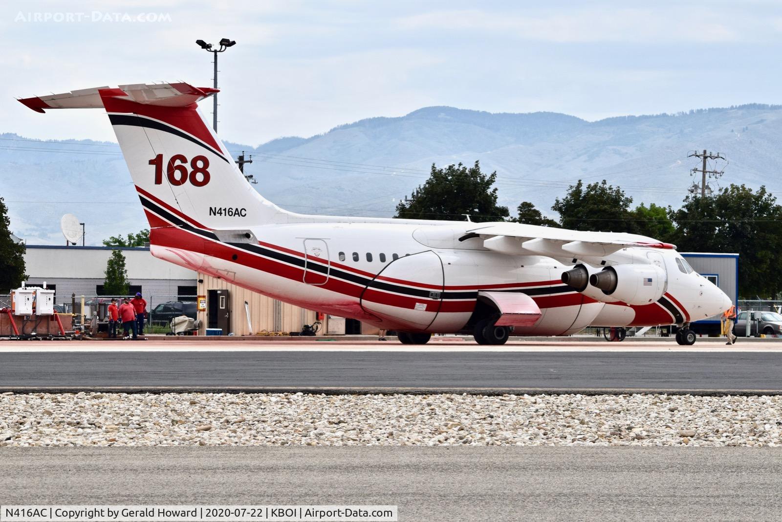 N416AC, 1999 BAE Systems Avro 146-RJ85 C/N E.2345, Parked on the NIFC ramp.