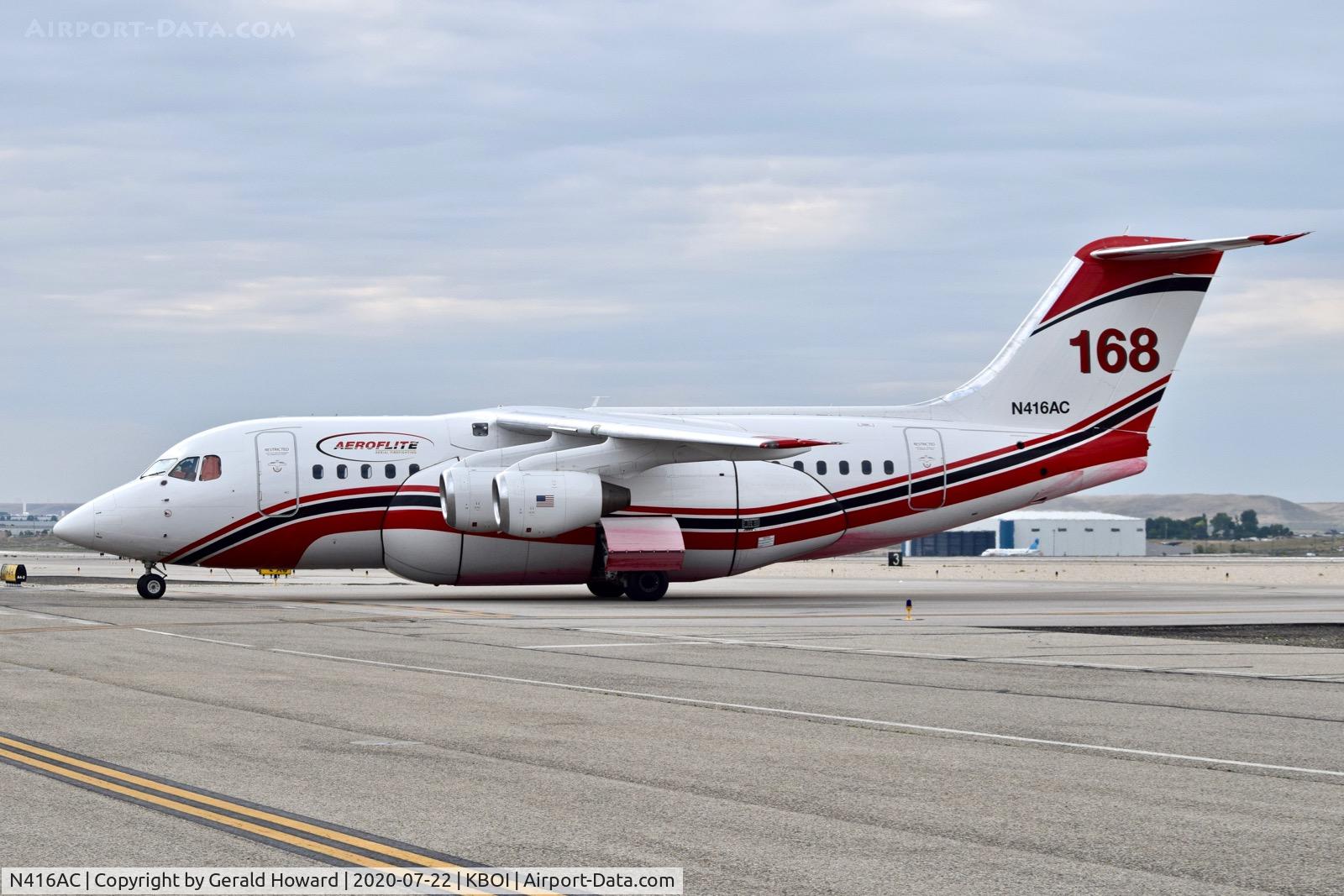 N416AC, 1999 BAE Systems Avro 146-RJ85 C/N E.2345, Taxi onto the NIFC ramp.