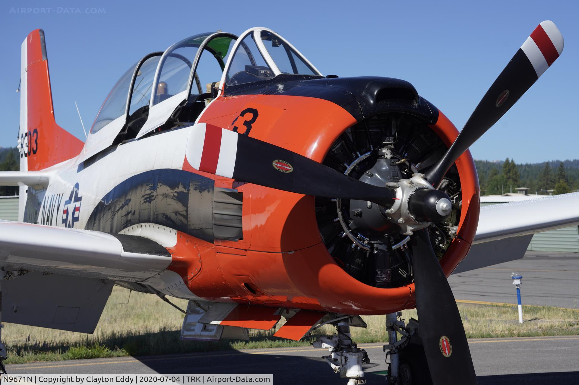 N9671N, 1986 North American T-28B Trojan C/N 200-374 (138303), Truckee airport California 2020.