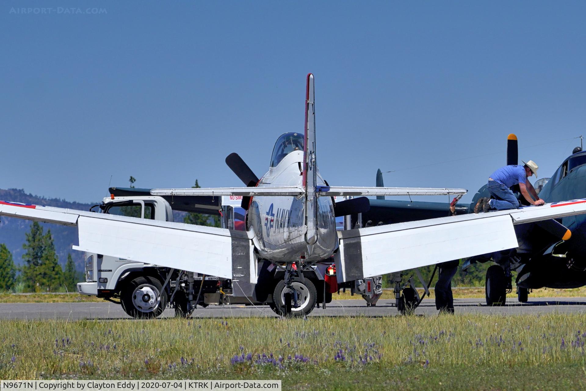 N9671N, 1986 North American T-28B Trojan C/N 200-374 (138303), Part of the D-day Squadron Truckee Tahoe flyover July 4th 2020.