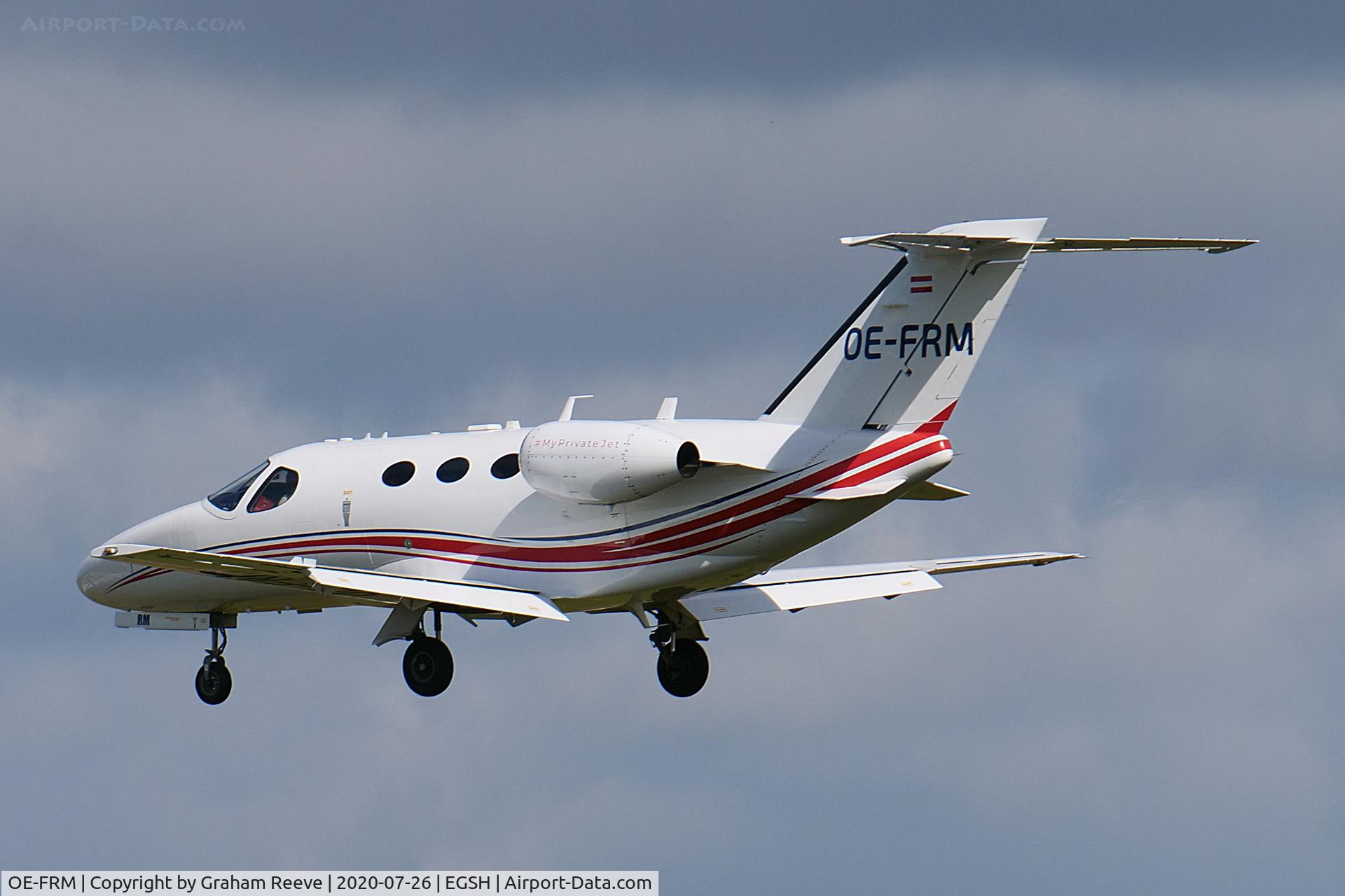 OE-FRM, 2010 Cessna 510 Citation Mustang Citation Mustang C/N 510-0349, Landing at Norwich.