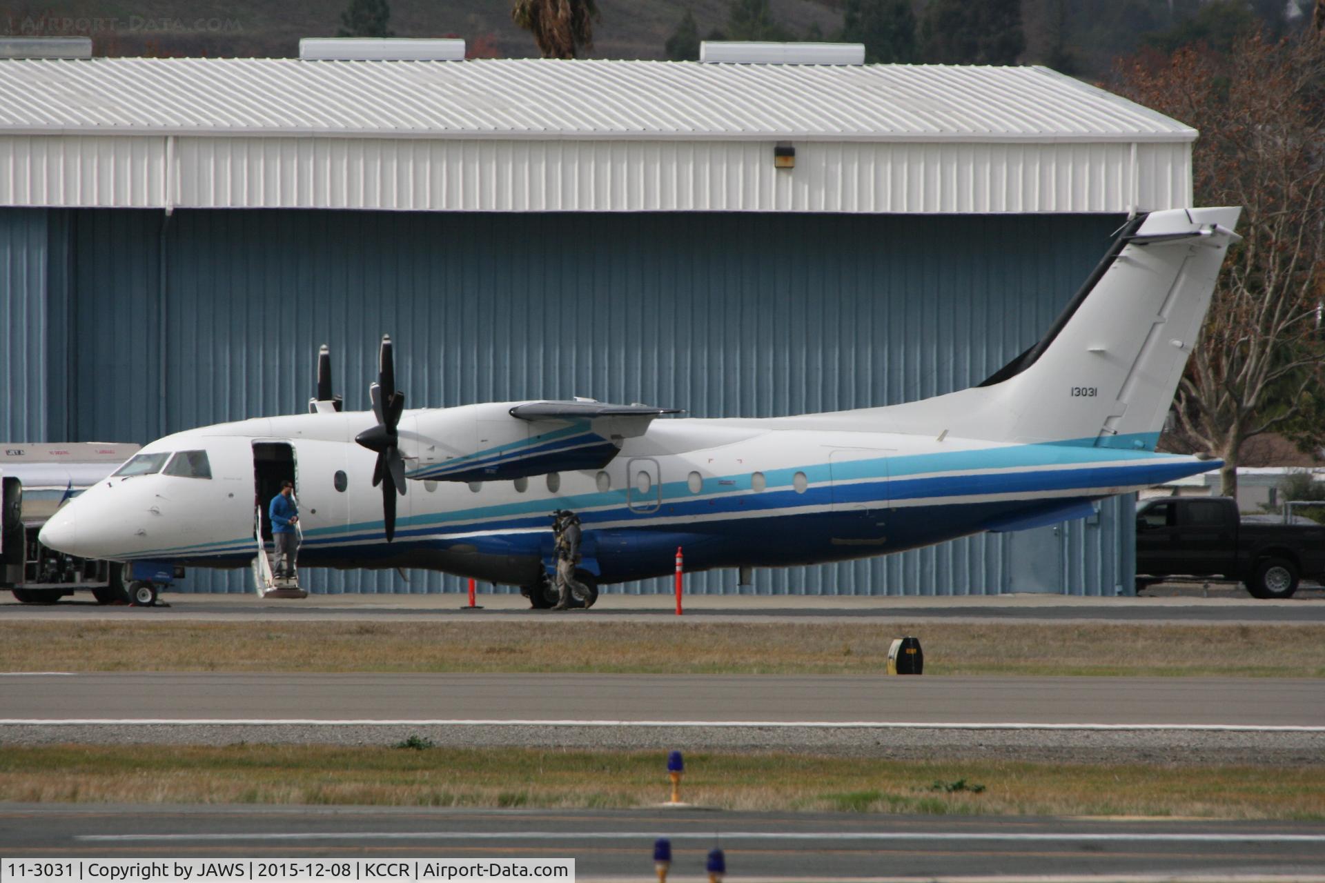 11-3031, 1995 Dornier C-146A Wolfhound C/N 3031, 11-3031 Dornier Do-328 at KCCR on 12/8/2015 , complete with armed guard on stag under the wing .