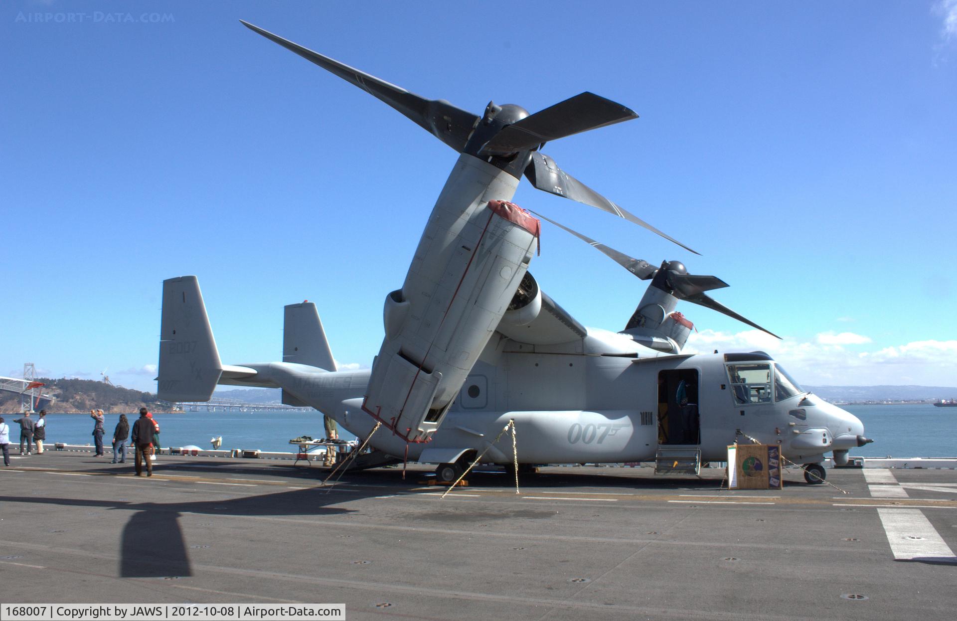 168007, Bell-Boeing MV-22B Osprey C/N D0137, 168007 YX-007 MV-22B Osprey on board USS Makin Island (LHD-8) berthed at San Francisco Harbour
