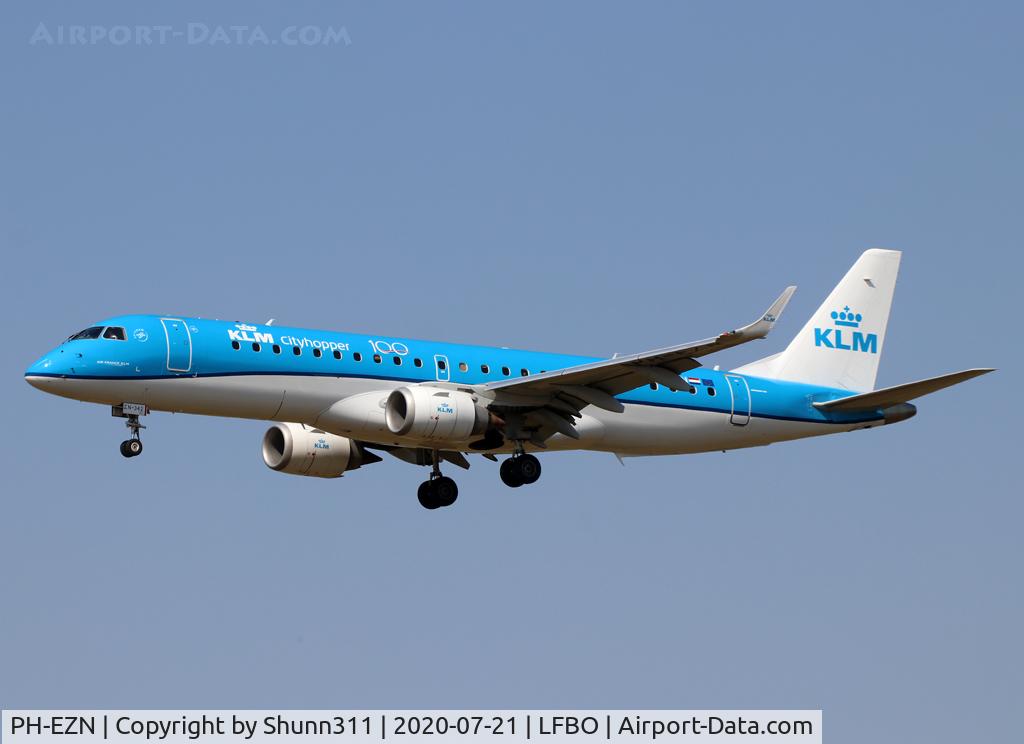 PH-EZN, 2010 Embraer 190LR (ERJ-190-100LR) C/N 19000342, Landing rwy 14R in new c/s with additional '100' titles