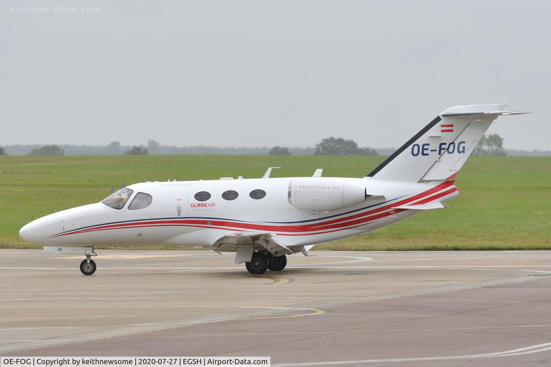 OE-FOG, 2008 Cessna 510 Citation Mustang Citation Mustang C/N 510-0068, Arriving at Norwich from Paris.