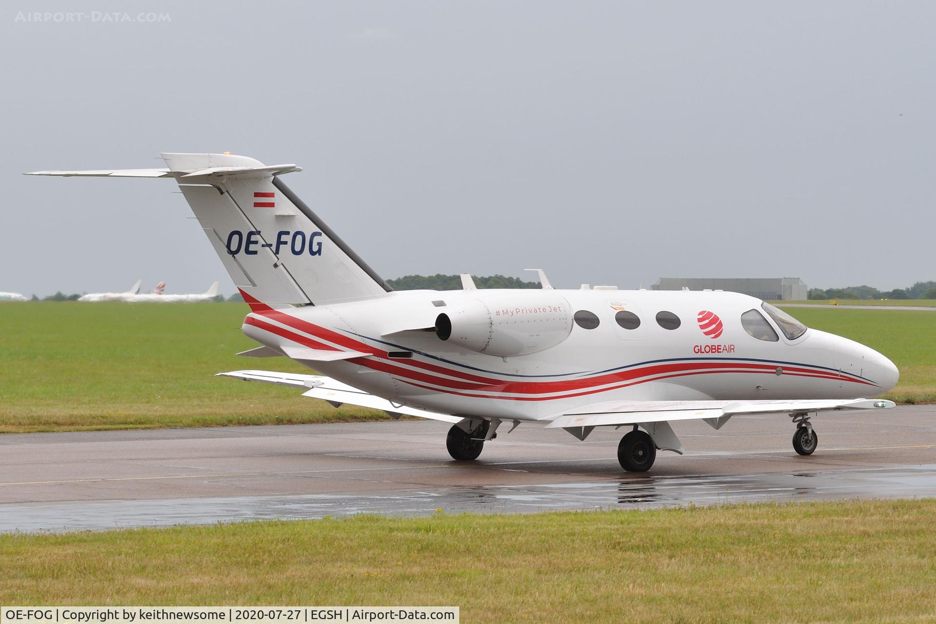 OE-FOG, 2008 Cessna 510 Citation Mustang Citation Mustang C/N 510-0068, Leaving Norwich for Newquay.