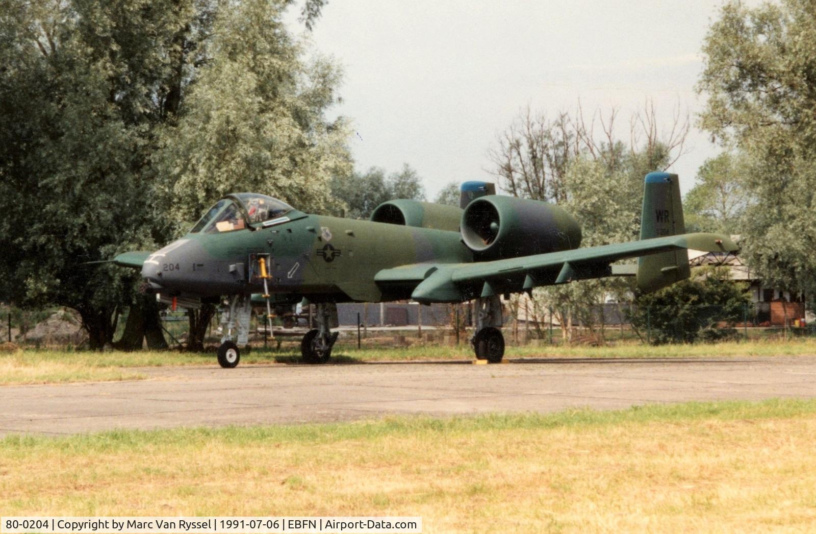80-0204, 1980 Fairchild Republic A-10A Thunderbolt II C/N A10-0554, At Koksijde Airshow 1991. 91TFS  WR.