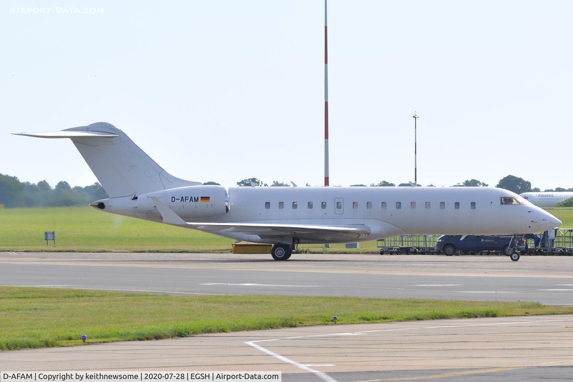 D-AFAM, 1999 Bombardier BD-700-1A10 Global Express C/N 9028, Arriving at Norwich for paintwork.