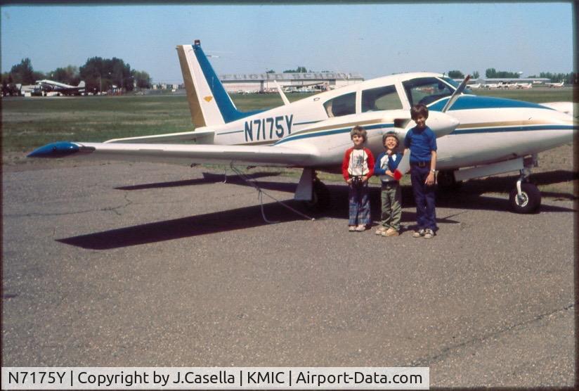 N7175Y, 1963 Piper PA-30 Twin Comanche C/N 30-195, First Flight for three brothers.  At KMIC cir.1977. The one on the left is now a pilot and flies out of KMIC.