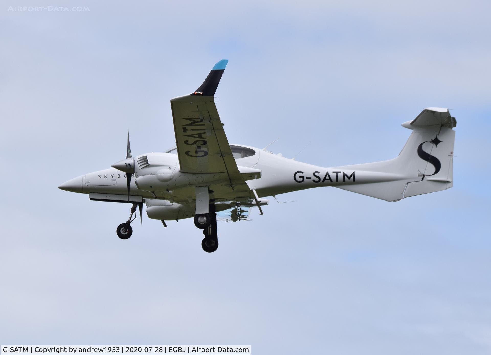 G-SATM, 2008 Diamond DA-42M Twin Star C/N 42.M005, G-SATM landing at Gloucestershire Airport.