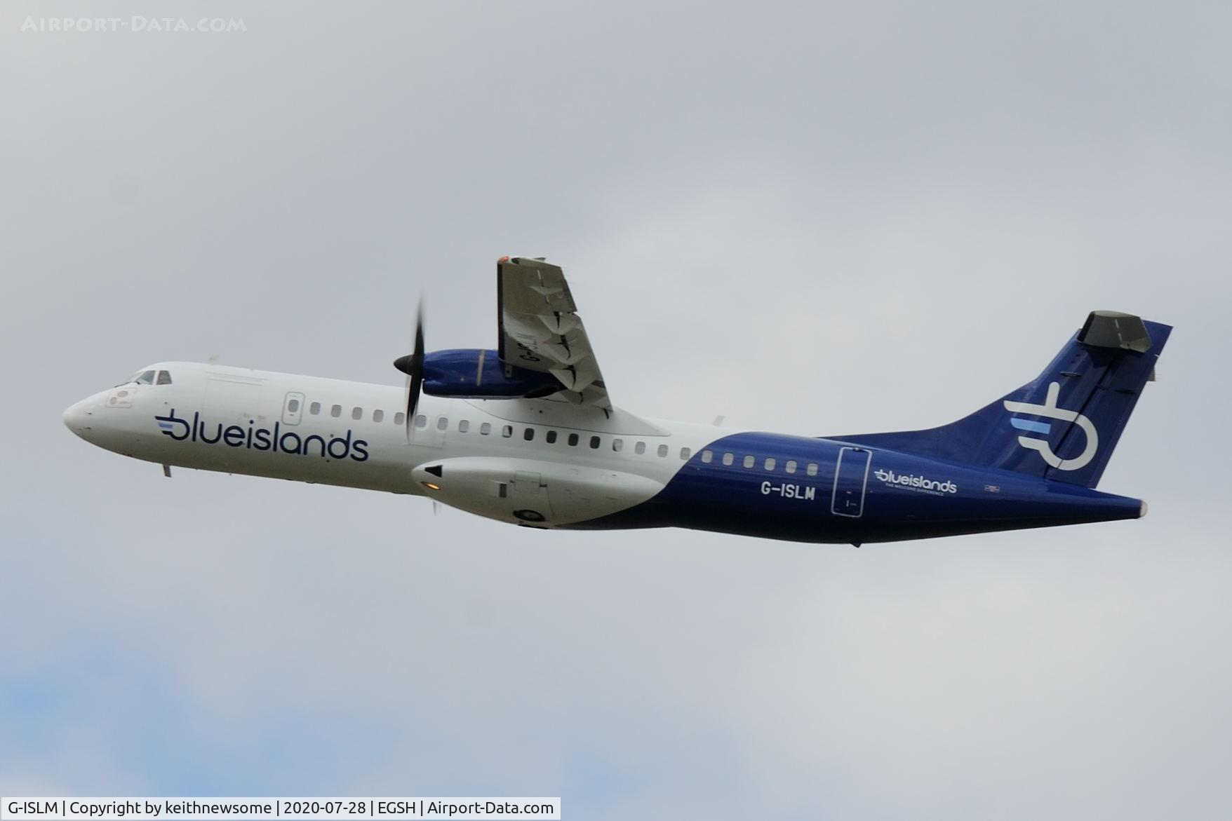 G-ISLM, 2007 ATR 72-212A C/N 762, Leaving Norwich for Jersey following paintwork.