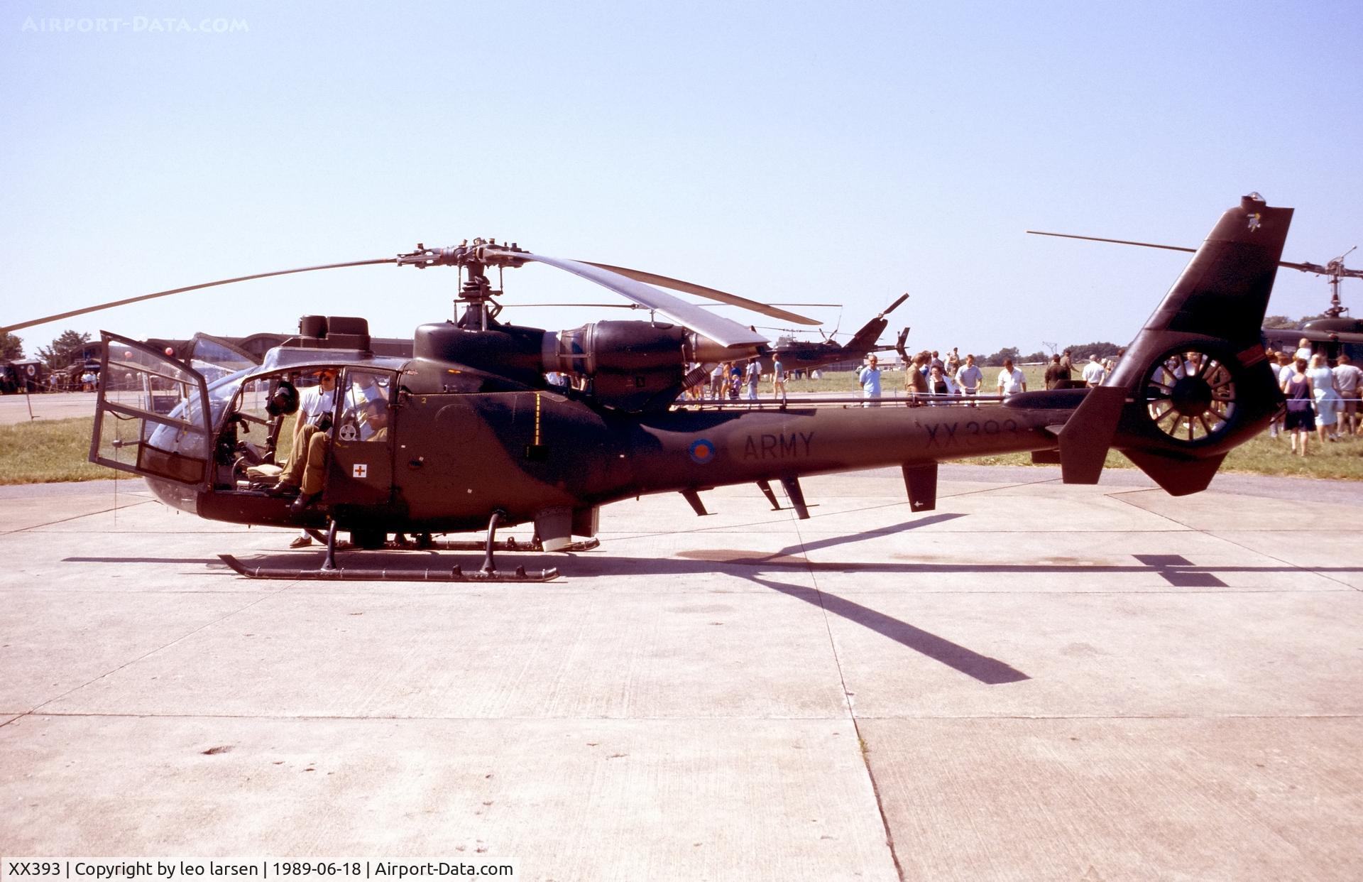 XX393, 1975 Westland SA-341B Gazelle AH1 C/N 1303, Værløse AB 18.6.1989