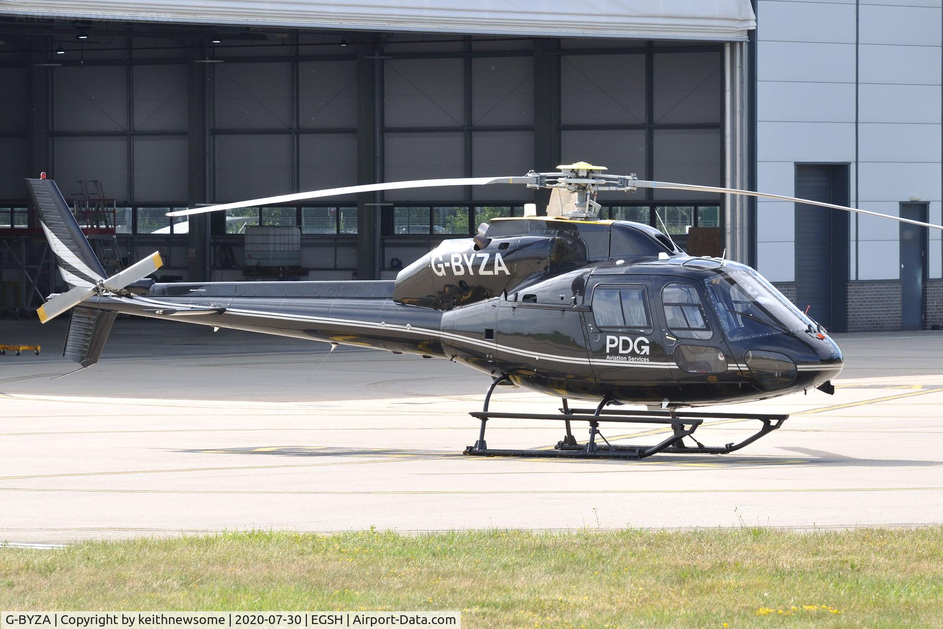G-BYZA, 1992 Aerospatiale AS-355F-2 Ecureuil 2 C/N 5518, Parked at Norwich.