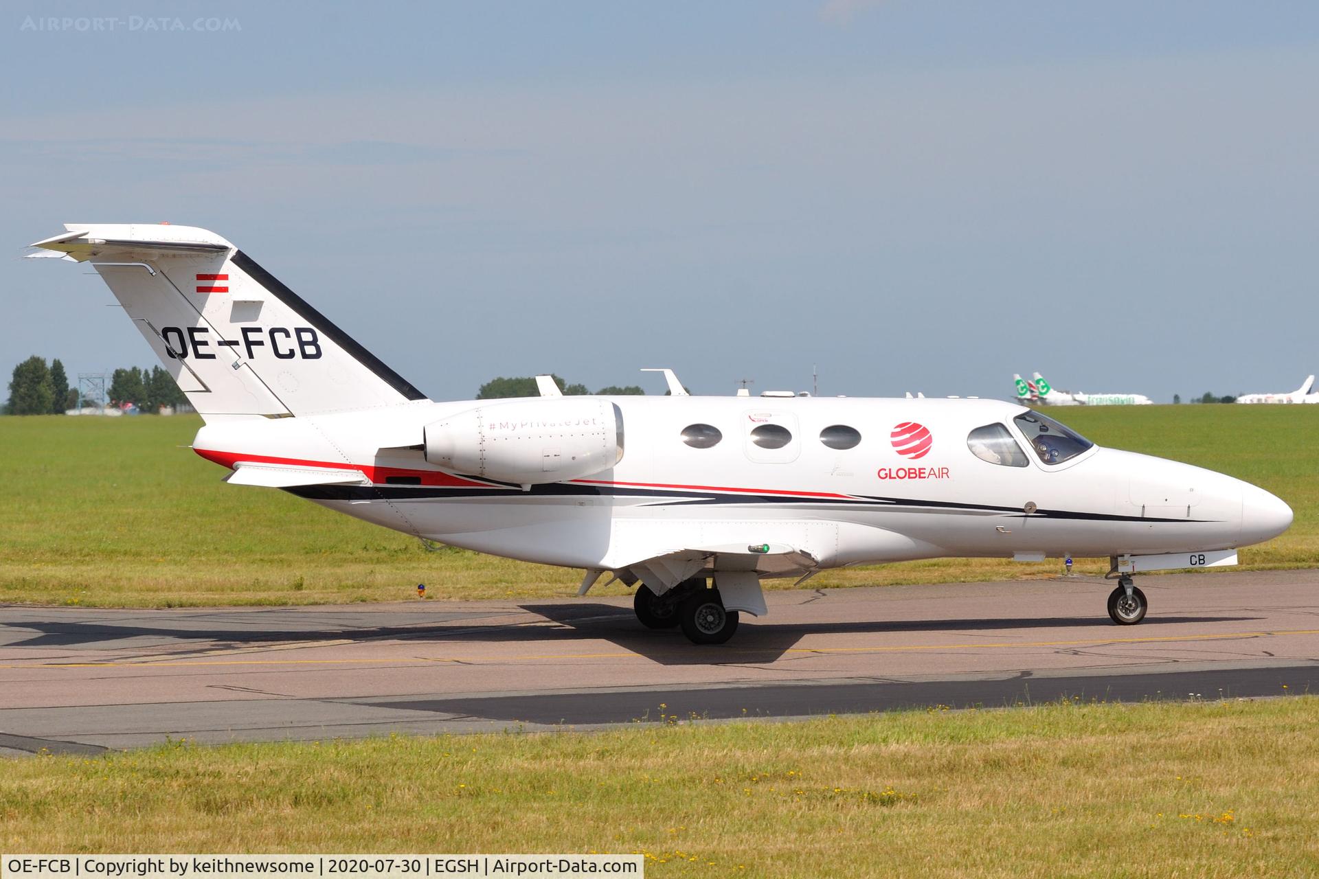 OE-FCB, 2008 Cessna 510 Citation Mustang Citation Mustang C/N 510-0044, Leaving Norwich.