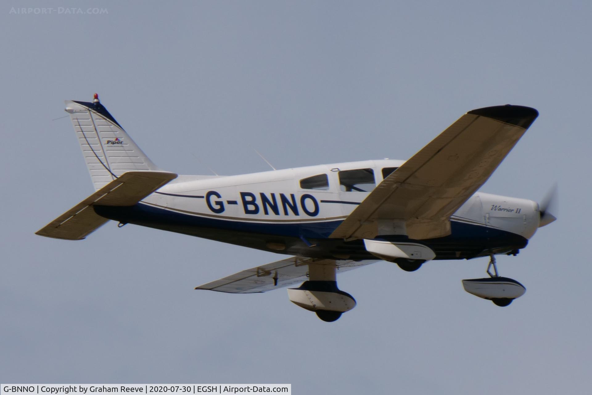 G-BNNO, 1981 Piper PA-28-161 Cherokee Warrior II C/N 28-8116099, Departing from Norwich.