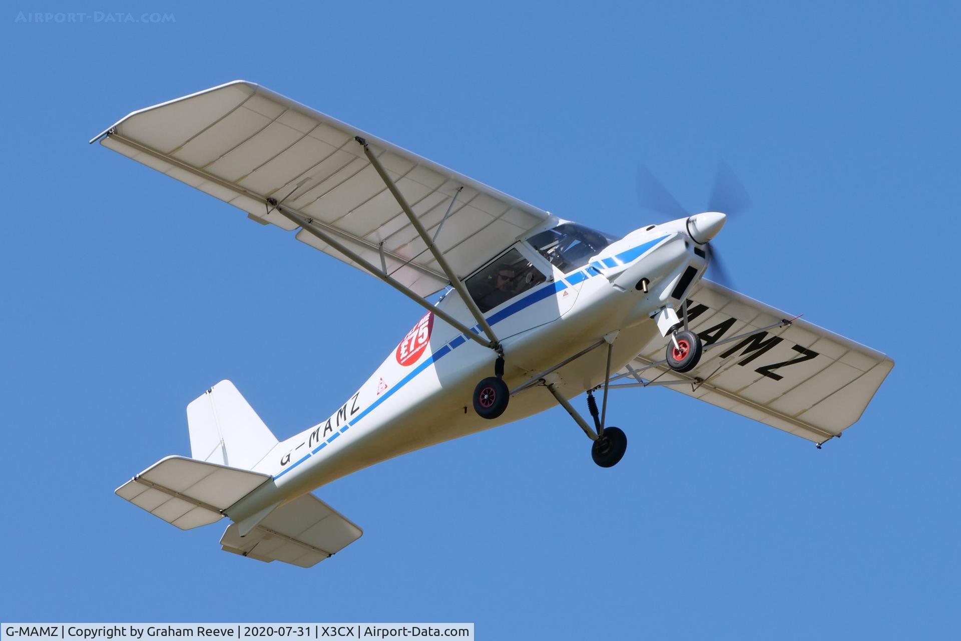 G-MAMZ, 2018 Comco Ikarus C42 FB80 C/N 1806-7543, Departing from Northrepps.