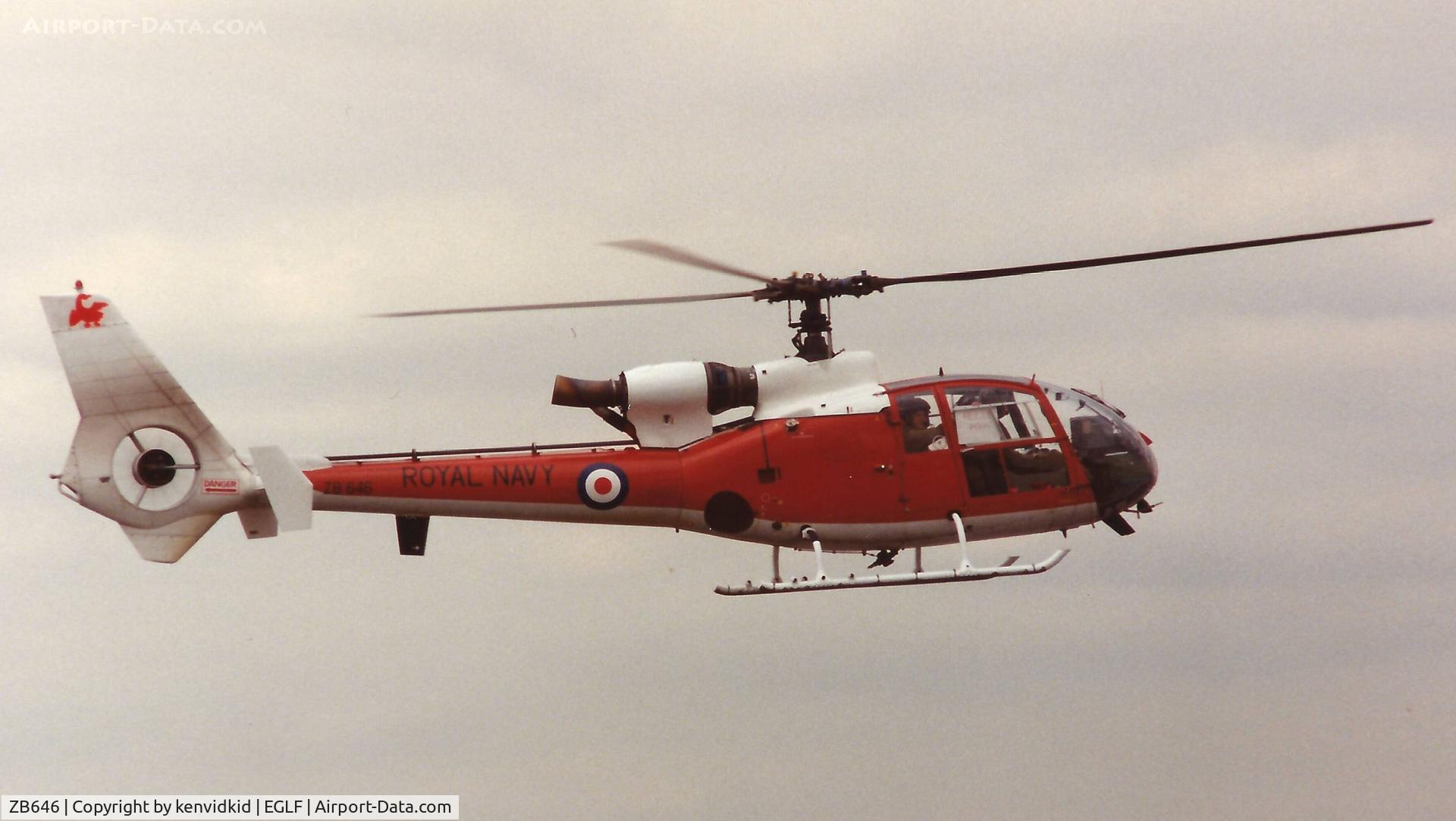 ZB646, 1982 Westland SA-341C Gazelle HT2 C/N 1915, At the 1990 Farnborough International Air Show.
Operated by DERA, hence the lame duck logo.