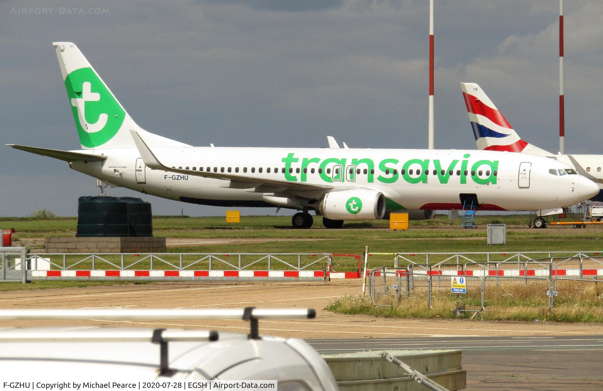 F-GZHU, 2015 Boeing 737-8K2 C/N 41352, Parked on the Eastern Apron for some work during storage. Arrived at NWI on 28th May 2020.