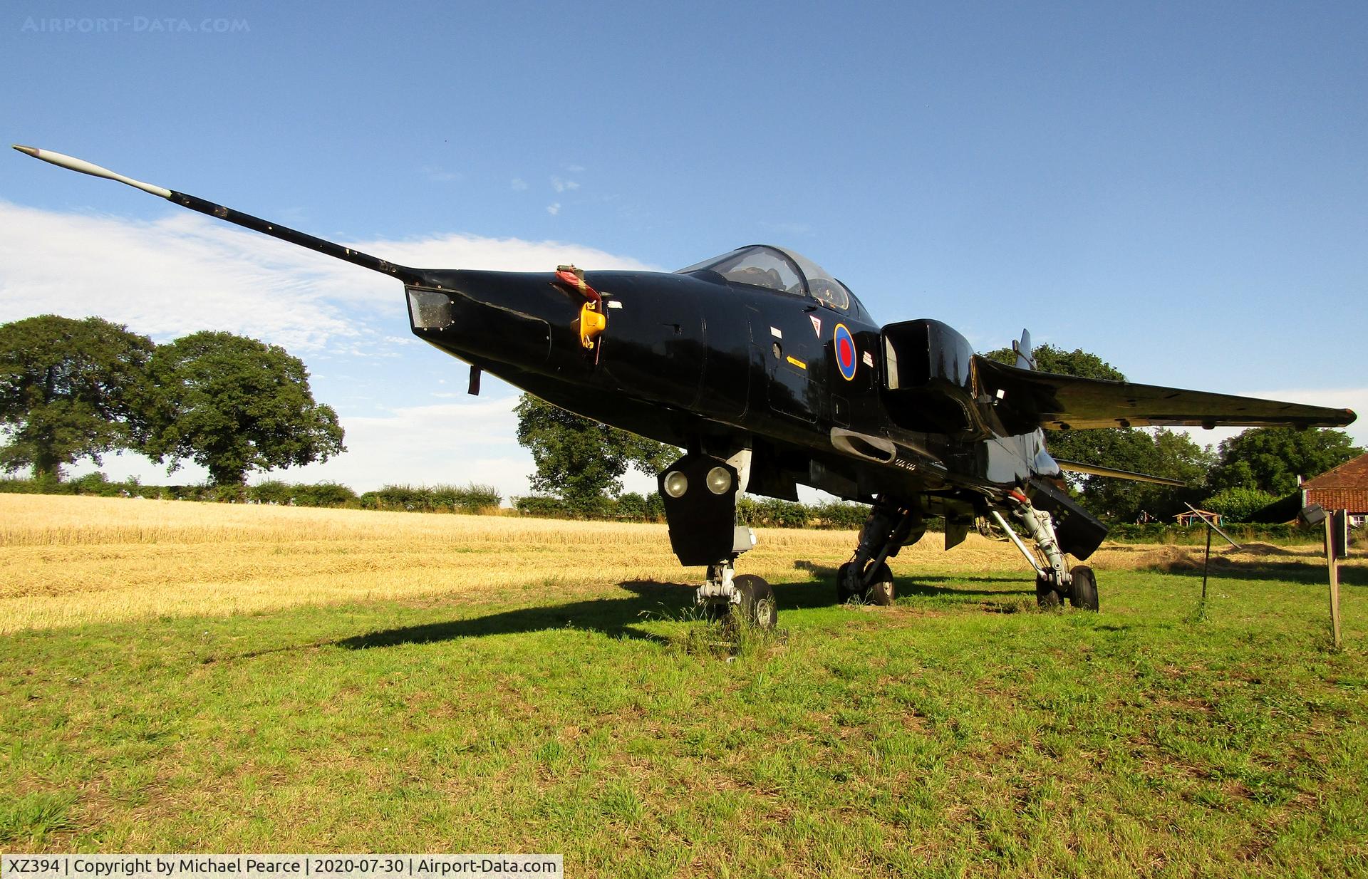 XZ394, 1977 Sepecat Jaguar GR.1A C/N S.159, Parked in a field in Tattersett, near RAF Sculthorpe. Owned by a local farmer, this Jag served at RAF Coltishall until April 2006, before being used as a gate guardian at Shoreham.