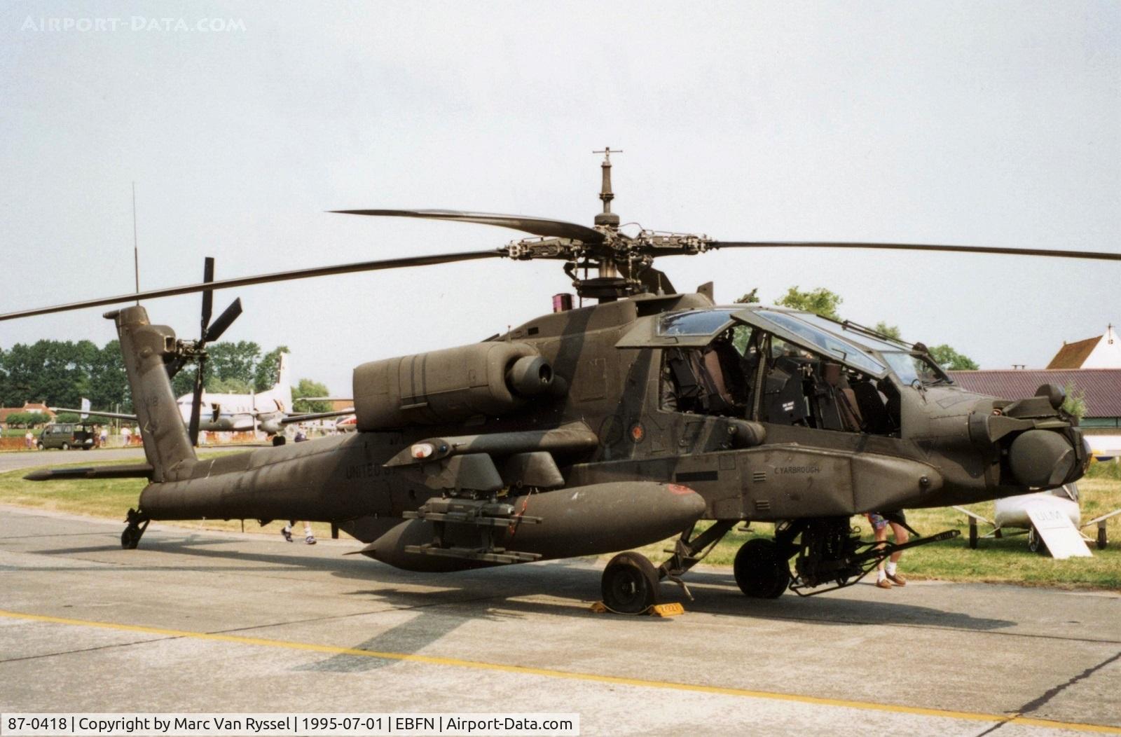 87-0418, McDonnell Douglas AH-64A Apache C/N PV437, Koksijde Airshow 1995. Later converted as AH-64D  02-5316.