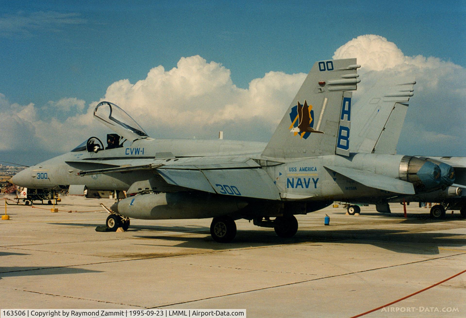 163506, 1988 McDonnell Douglas F/A-18C Hornet C/N 0752/C059, McDonnell Douglas FA-18C Hornet 163506/AB/300 from US America seen here participating in the Malta International Airshow 1995.