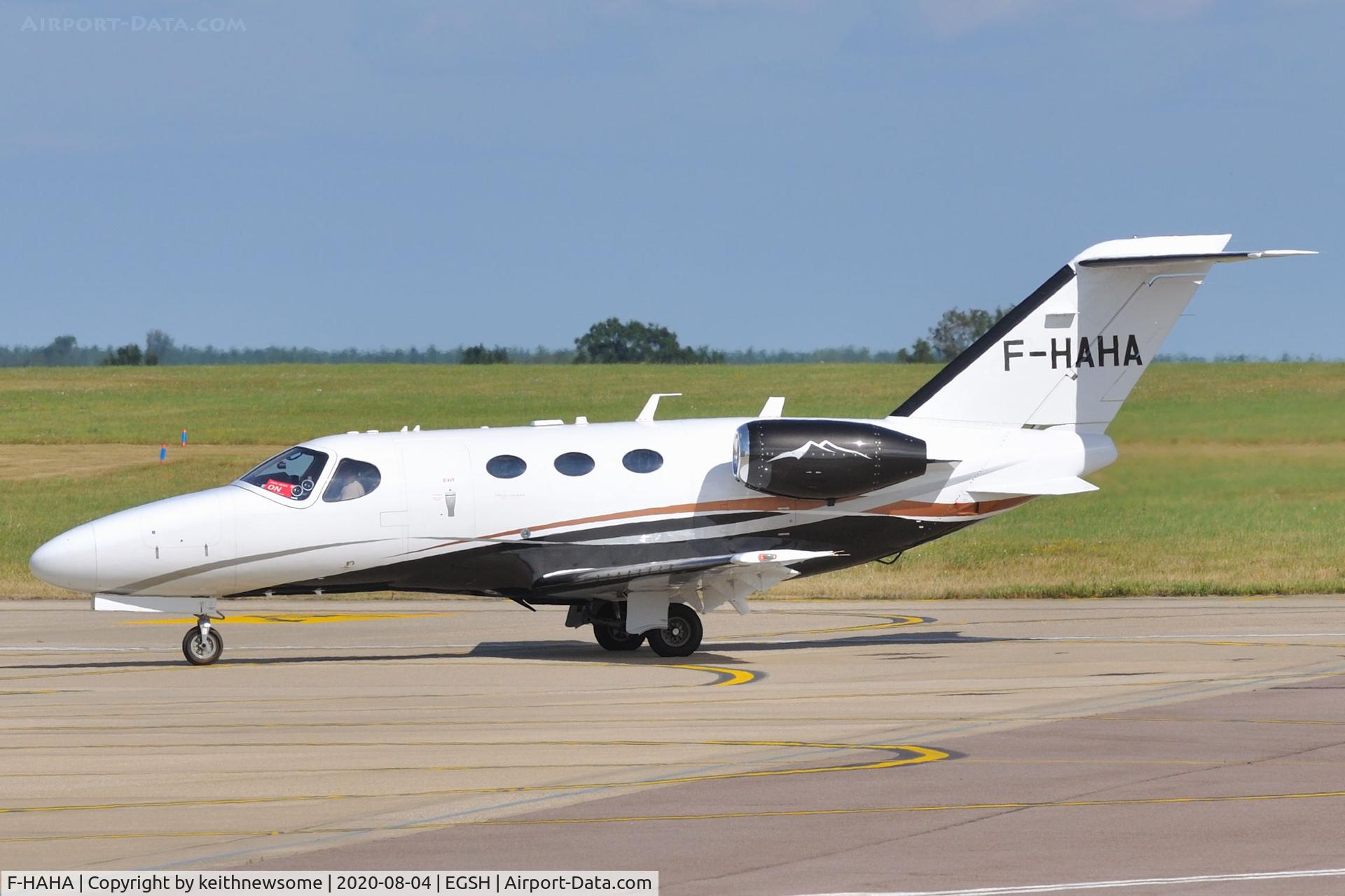 F-HAHA, 2012 Cessna 510 Citation Mustang Citation Mustang C/N 510-0405, Arriving at Norwich from Paris.
