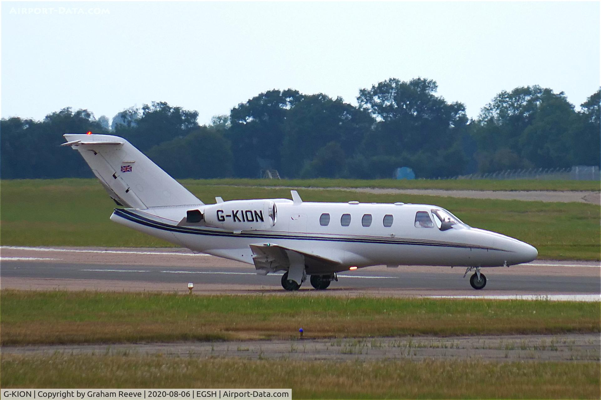 G-KION, 1998 Cessna 525 CitationJet CJ1 C/N 525-0292, Departing from Norwich.