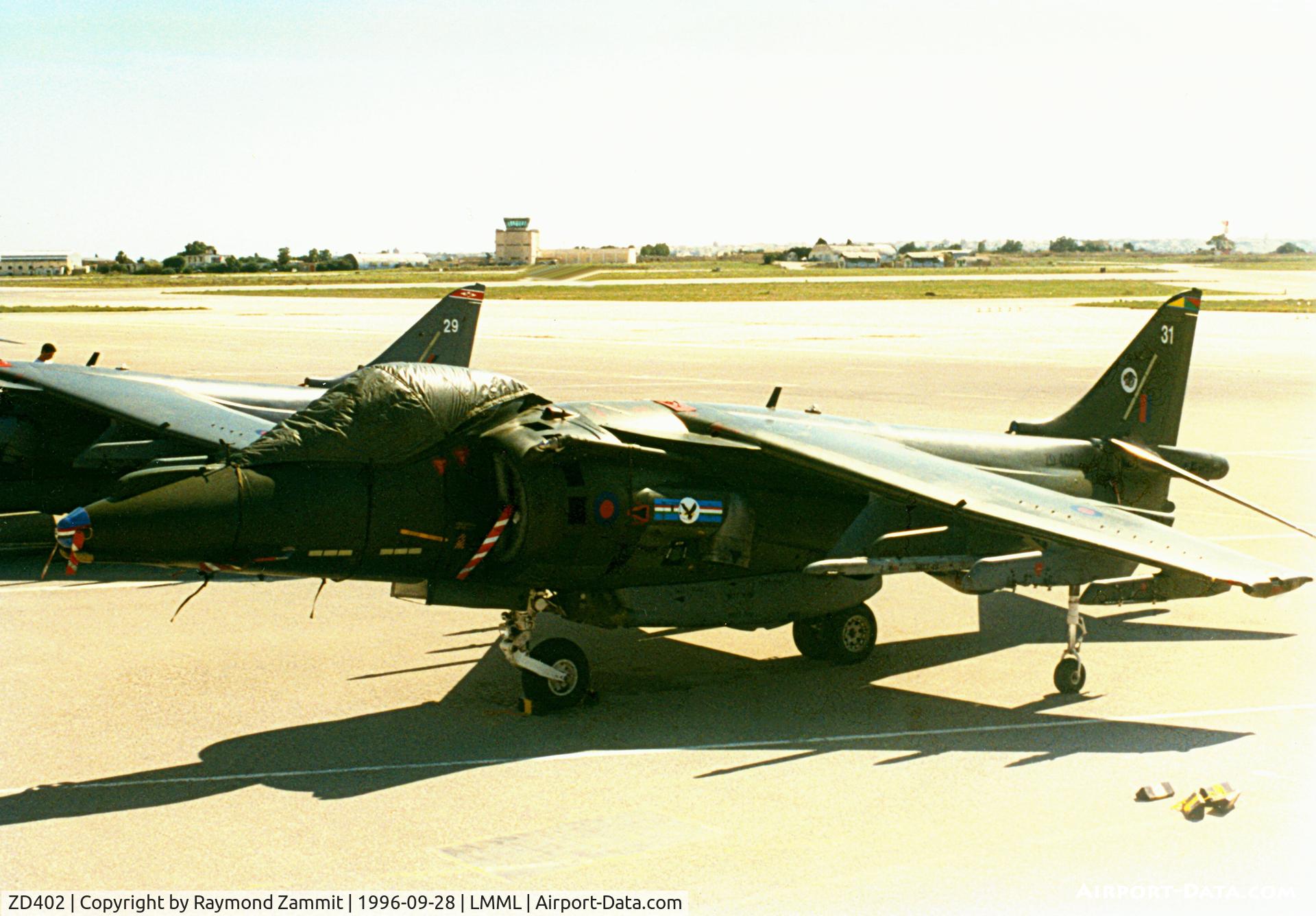 ZD402, British Aerospace Harrier GR.9 C/N P31, Bae Harrier GR.9 ZD402/31 of 20Sqdn took part in the Malta International Airshow 1996