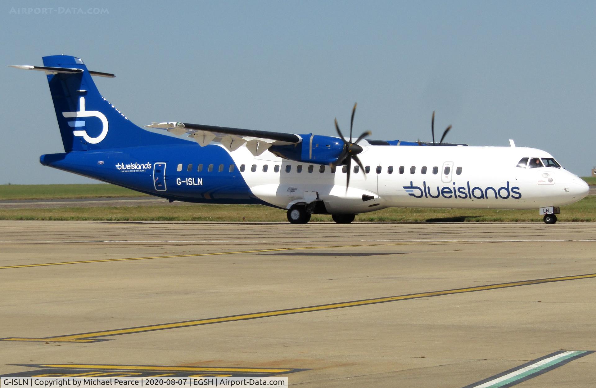 G-ISLN, 2009 ATR 72-212A C/N 884, Departing Stand 3 to Jersey (JER) following respray.