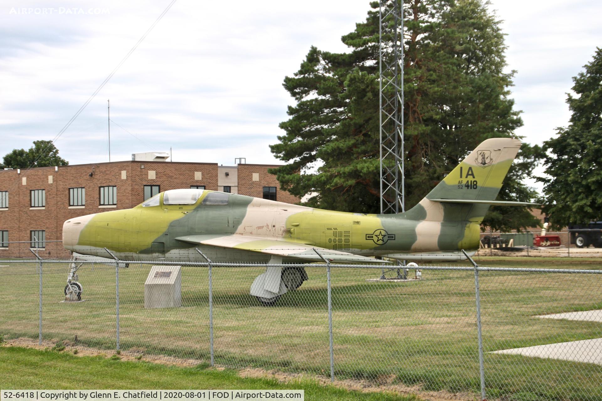 52-6418, 1952 Republic F-84F Thunderstreak C/N Not found 52-6418, Displayed in front of the ANG base
