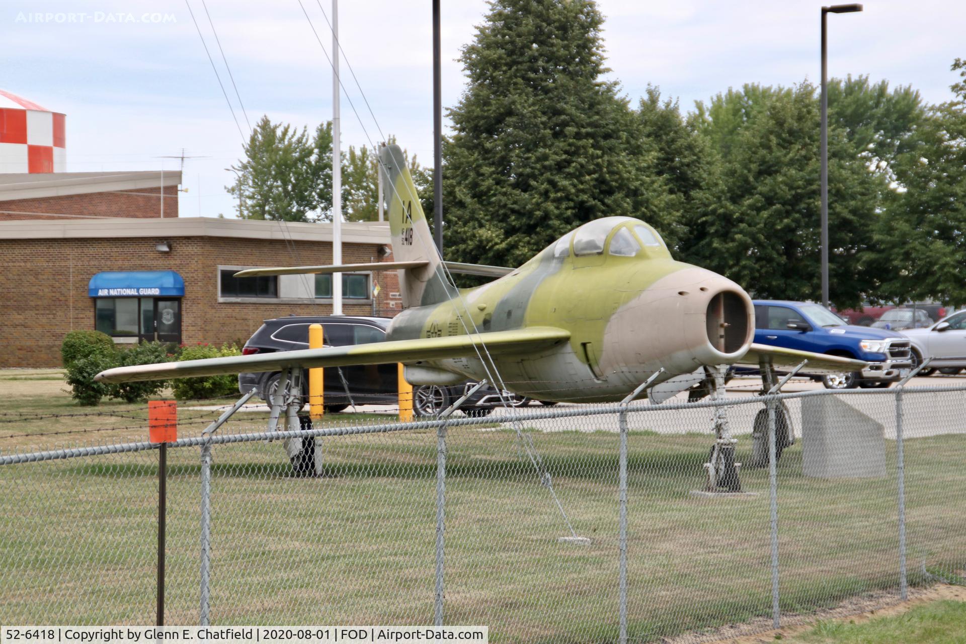 52-6418, 1952 Republic F-84F Thunderstreak C/N Not found 52-6418, Displayed in front of the ANG base